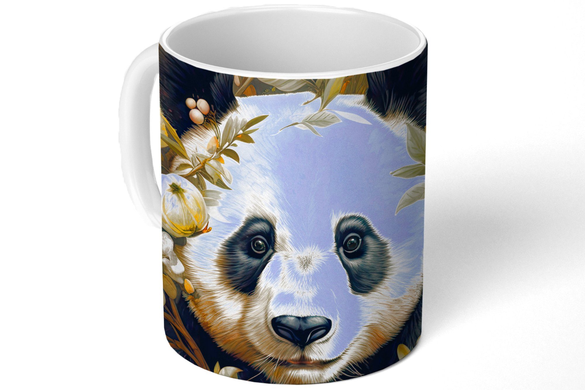 MuchoWow Tasse Panda - Pandabär Kaffeetassen, - Teetasse, Blumen, Geschenk Keramik, Teetasse, Wildtiere - Becher