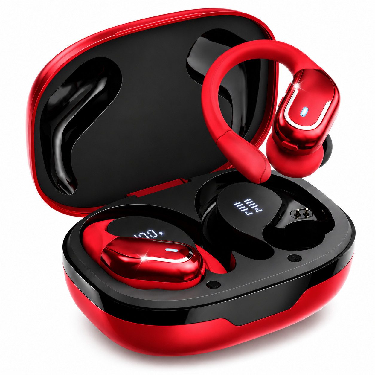 Futicare Bluetooth 5.4 Sportkopfhörer mit Ohrbügel, 75 Std. Akku & ENC, In-Ear-Kopfhörer (kabellose Bluetooth Kopfhörer mit 14,2-mm-Treiber, IPX7, LED-Anzeige, physische Tastensteuerung gegen versehentliche Berührungen)