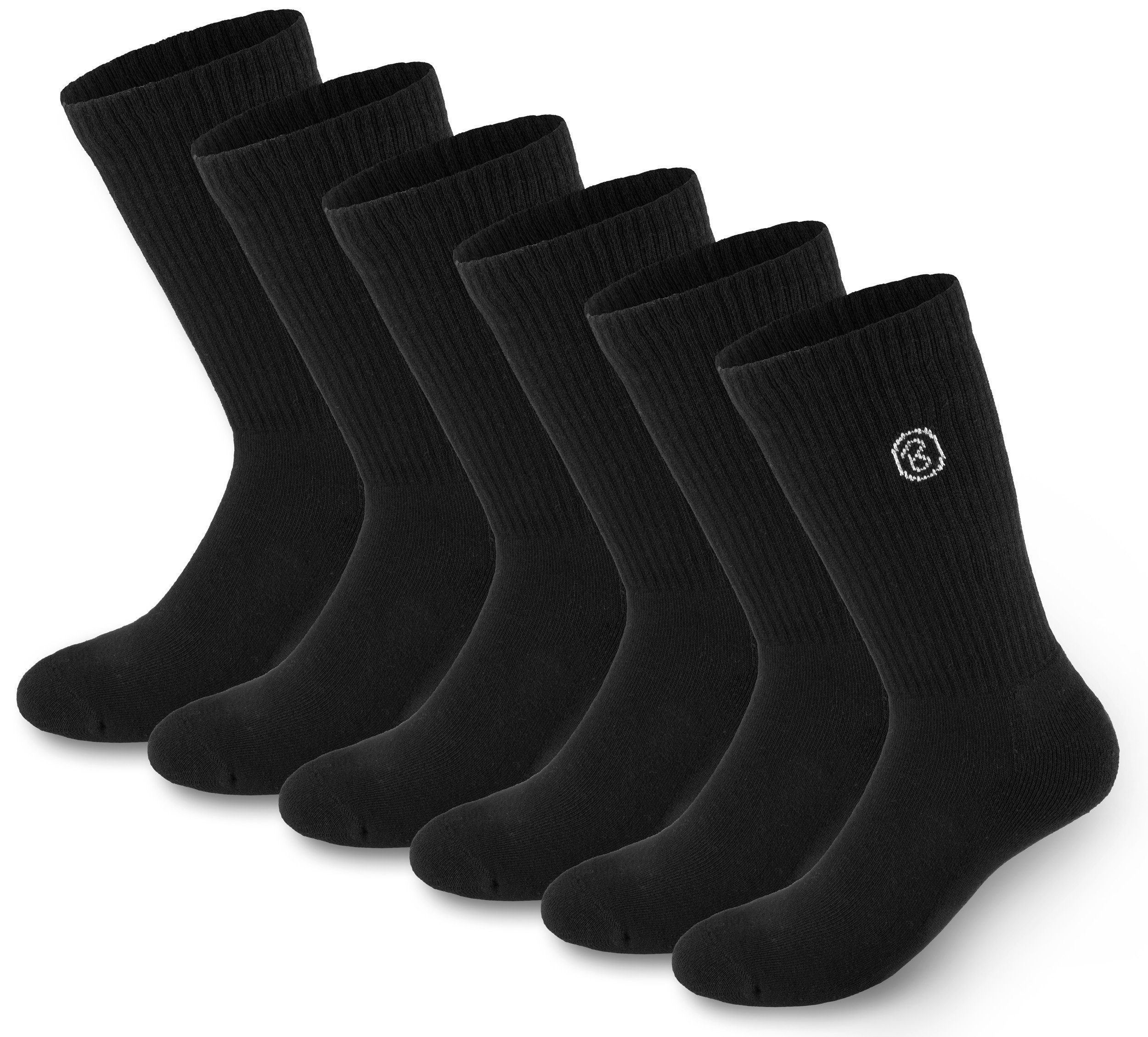 BRUBAKER Tennissocken Lange - Herren Fitness Socken - (Set, Baumwollsocken Paar) 6 Unisex aus Polyester Crew und und für Socks Baumwolle Sportsocken Damen Schwarz