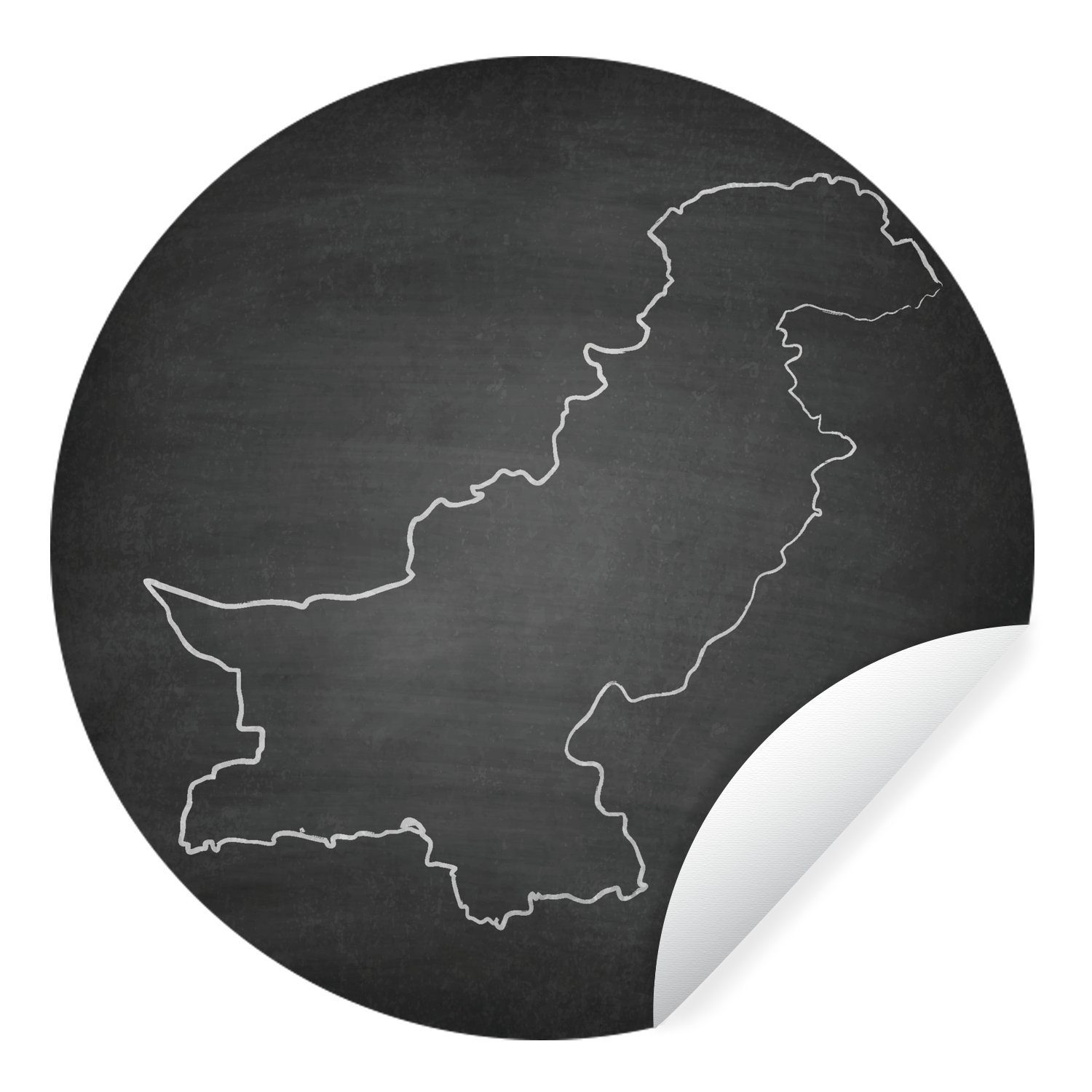 MuchoWow Wandsticker Illustration der Karte Pakistans auf einer Kreidetafel (1 St), Tapetenkreis für Kinderzimmer, Tapetenaufkleber, Rund, Wohnzimmer
