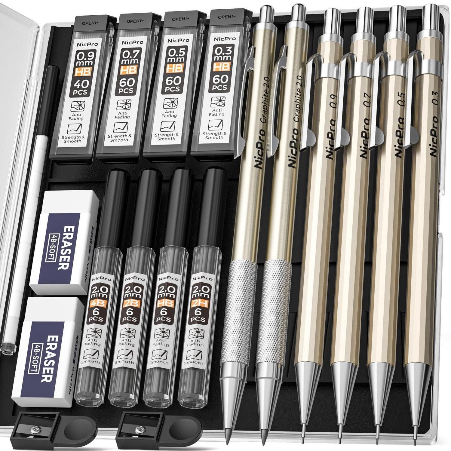 LuxusKollektion Druckbleistift Druckbleistifte Set Metall 6tlg. Zeichenminen 0.3-2mm