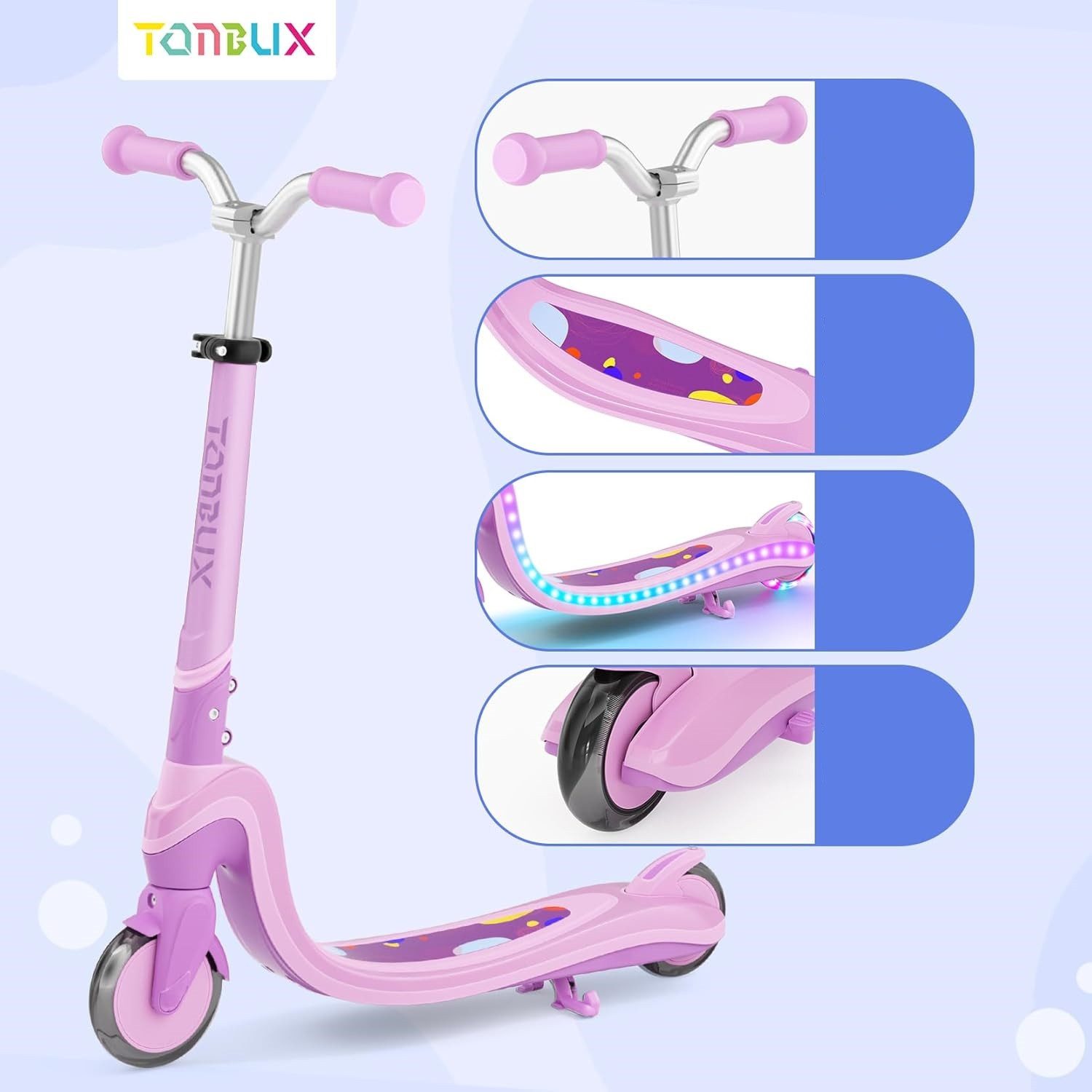 TONBUX Scooter Kinderroller mit coolem beleuchteten Brett und PU-Rädern
