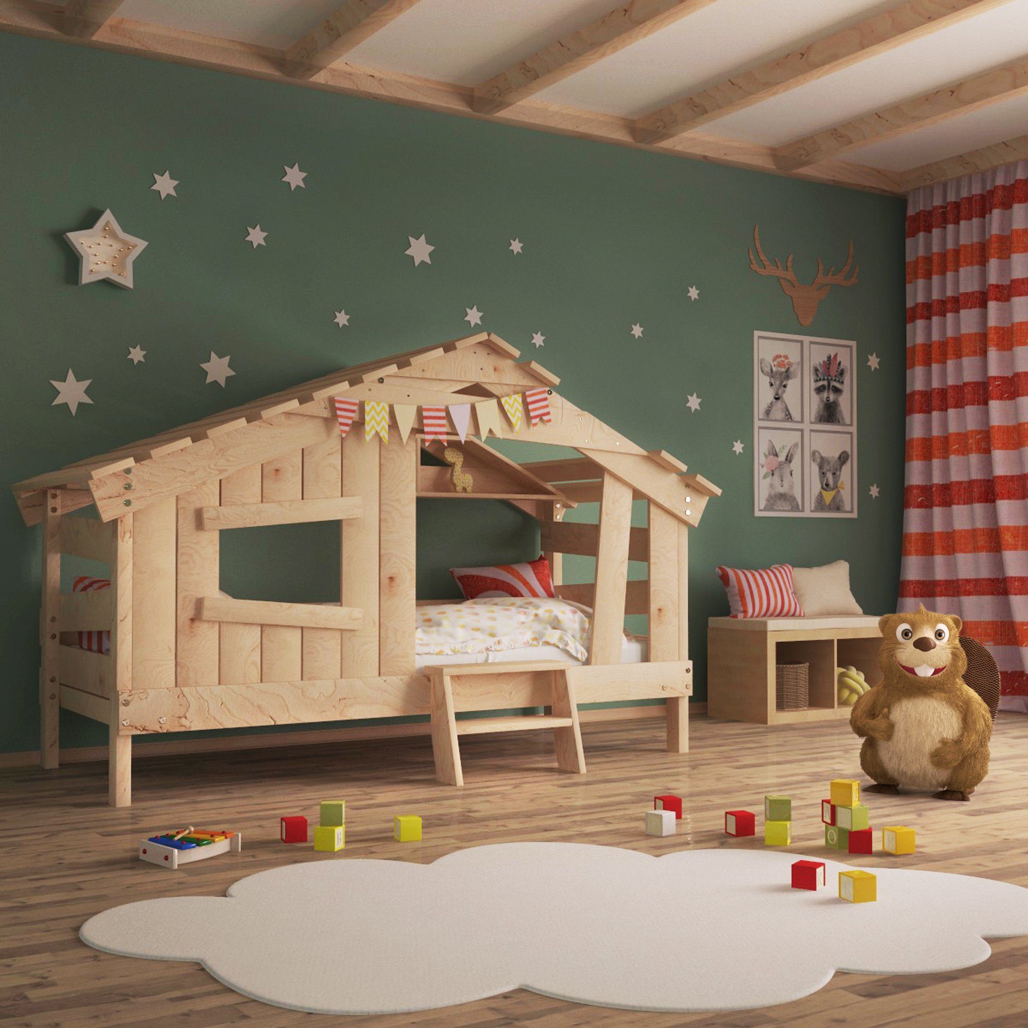 bibex Kinderbett APART CHALET Kinderbett, Jugendbett, Spielbett, naturbelas günstig online kaufen