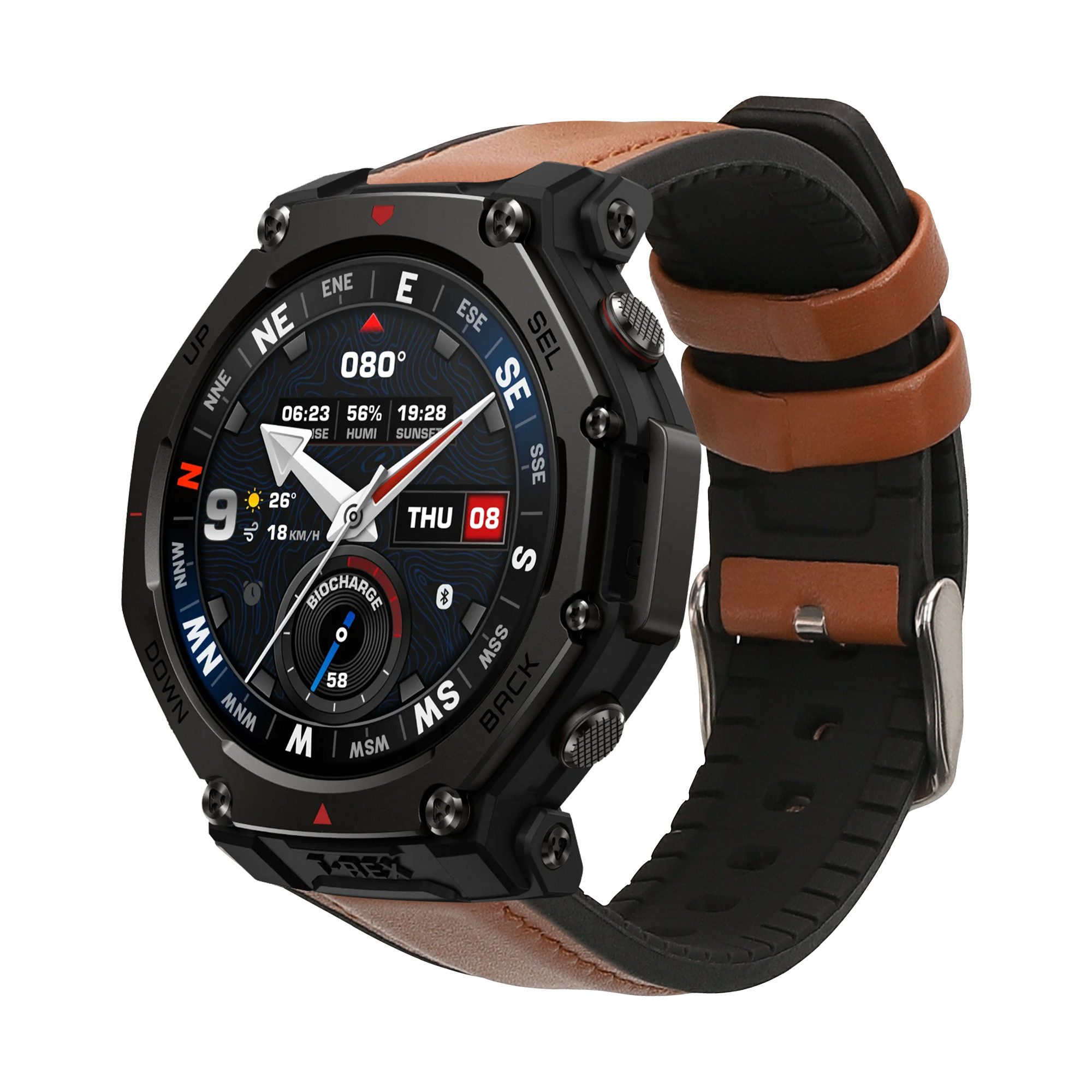 kwmobile Smartwatch-Armband Leder Armband für Amazfit T-Rex 3, Ersatzarmband für Fitnesstracker mit Uhrenverschluss