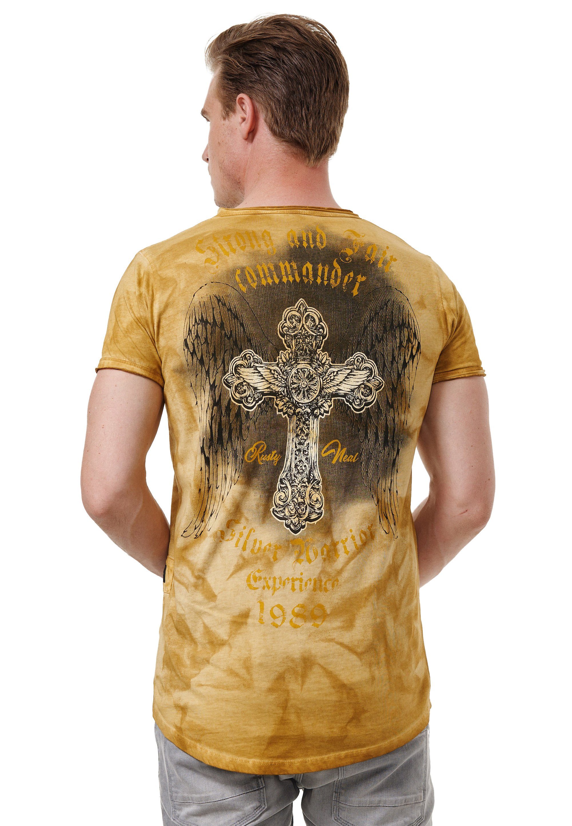 auf der großem T-Shirt mit camelfarben Rückseite Rusty Neal Print