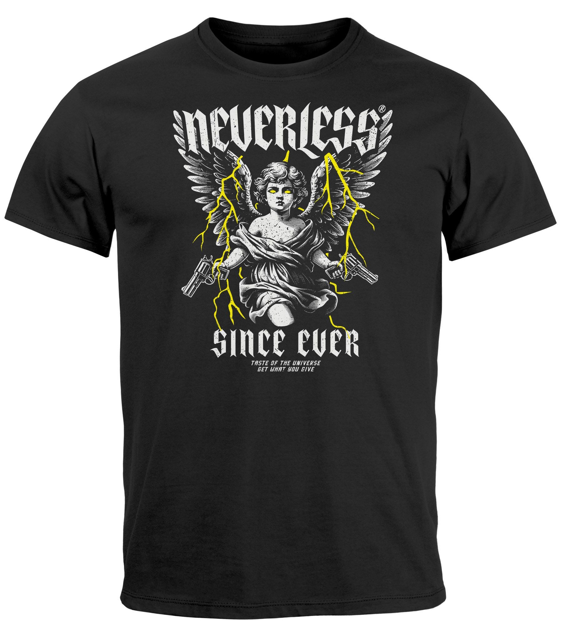 Print-Shirt Herren T-Shirt Engel Tattoo Style Schrift Aufdruck Printshirt Männer