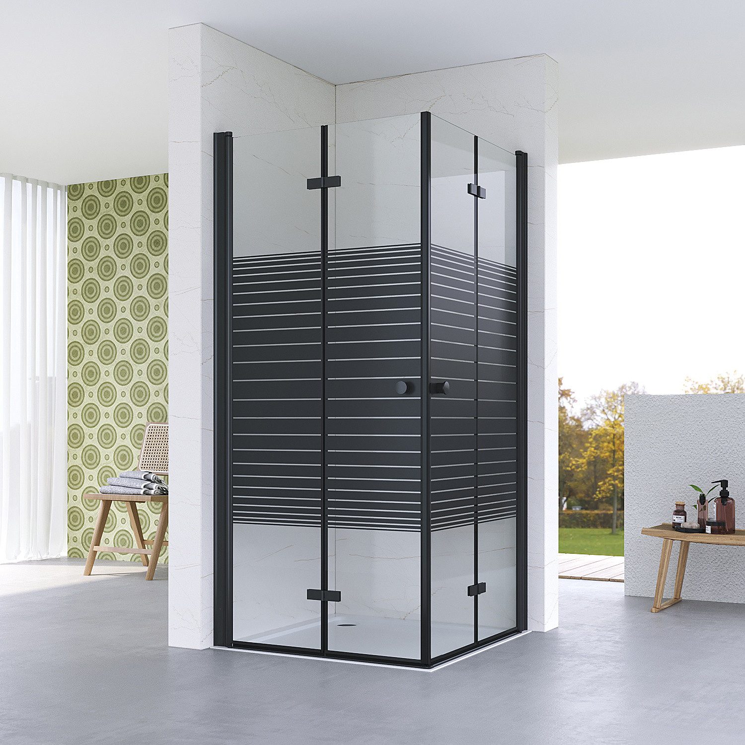 AQUABATOS Eckdusche Duschkabine Eckeinstieg Eckdusche doppelt Falttüren Falttür, BxT: 70x70 cm, Einscheiben-Sicherheitsglas (ESG) 5 mm, Duschabtrennung Duschwand Sicherheitsglas Barrierefreie Höhe 187 cm