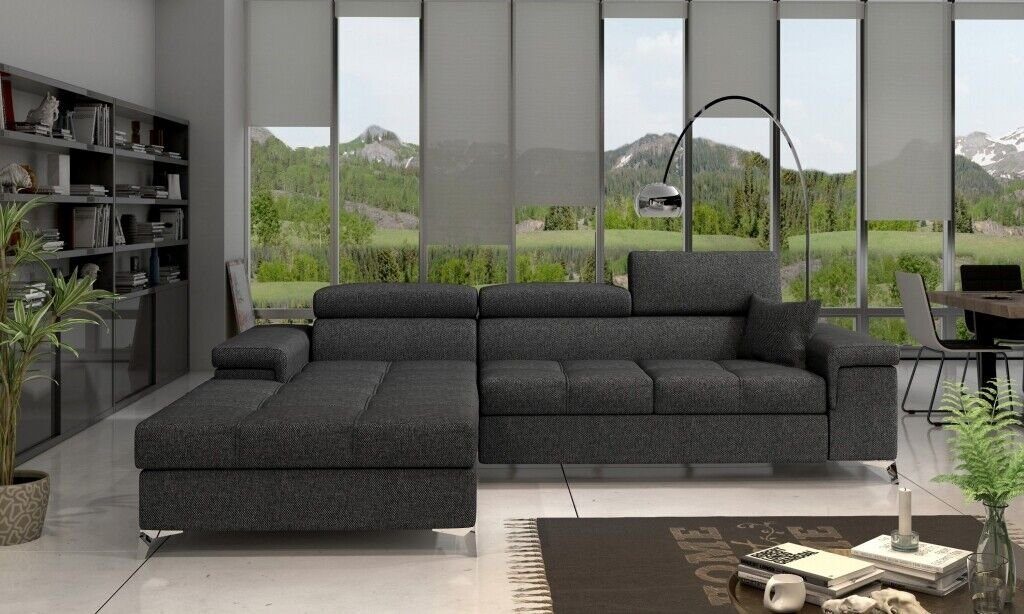 JVmoebel Ecksofa, L-Form Couch Wohnlandschaft Stoff Ecksofa Sofa Design Schwarz Modern