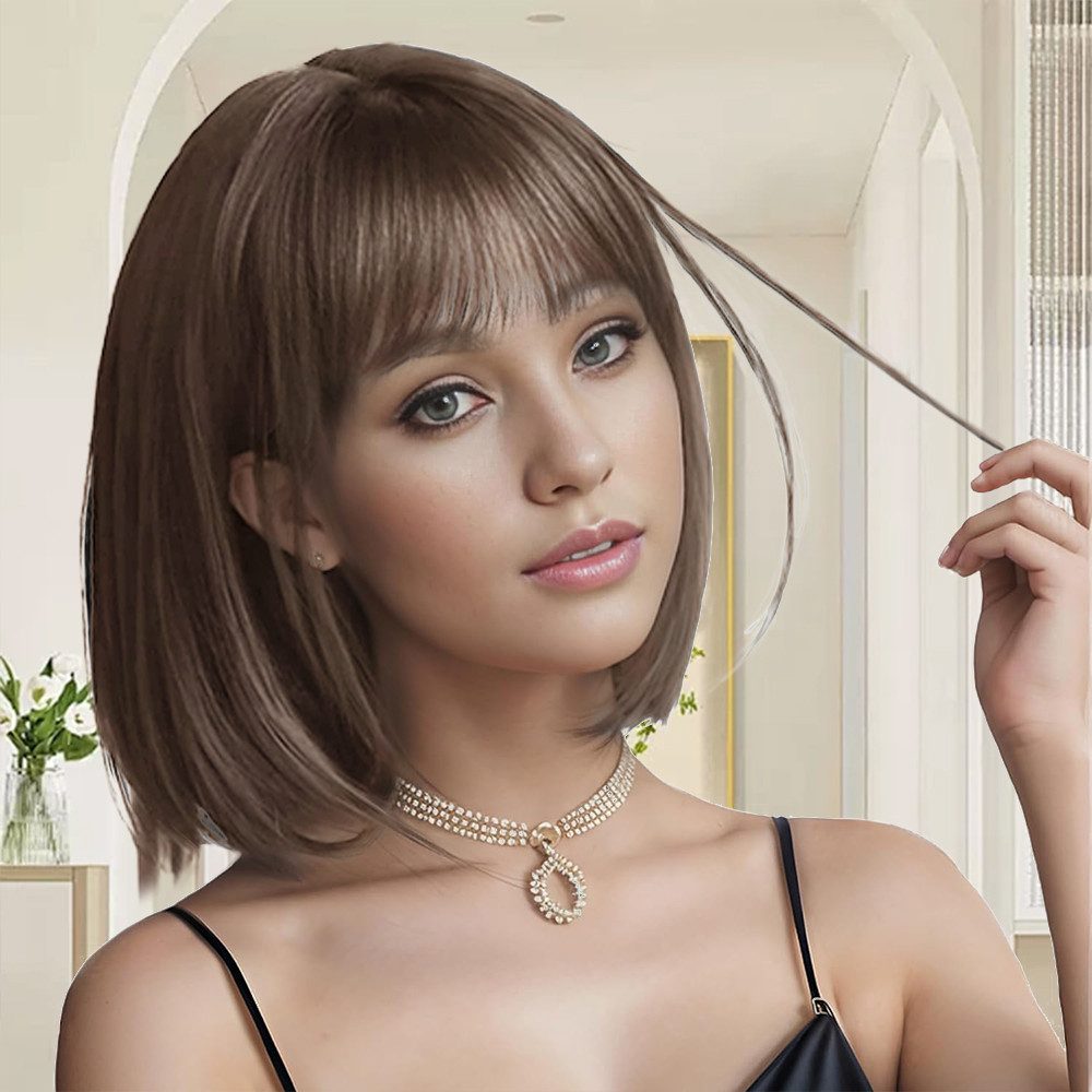 ZEUOPQ Kunsthaarperücke Perücken Koreanisches Pony kurzer glattem Haar Innenschnalle, für Kostüm Cosplay, Halloween, Mode, Mottoparty, Hochzeit, Date,Alltag