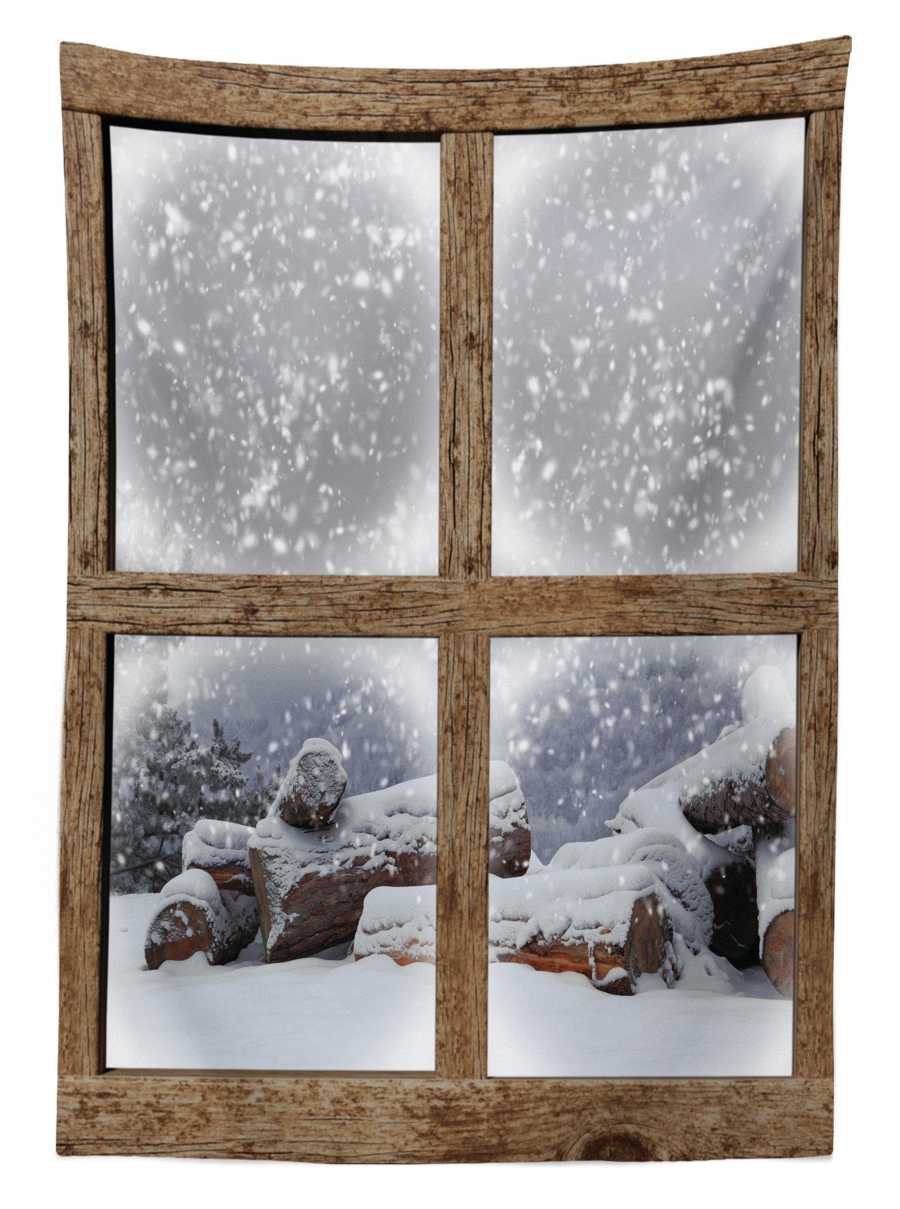 Farbfest Tischdecke Außen Bereich Rustikale Für Snowy Klare Farben, Abakuhaus Rahmen geeignet den Winter Holzig Waschbar