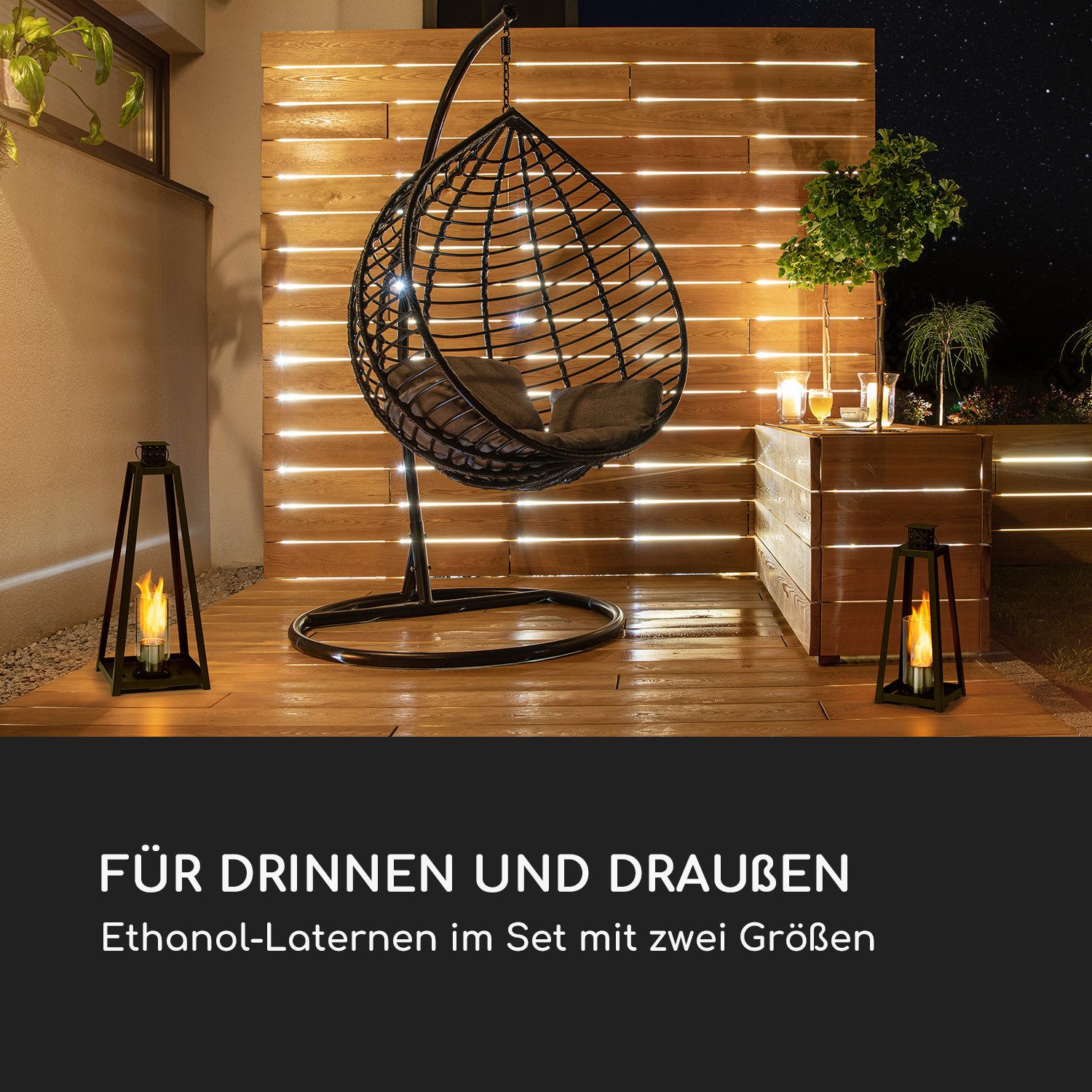 blumfeldt Feuerstelle Triangolo, (2-Set;Für drinnen und draußen: Ethanol-Laternen im Set mit zwei Größen)