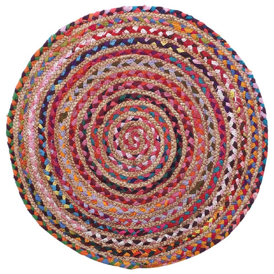 Designteppich Mehrfarbiger Jute-Teppich, rund, 65 cm, Ready Rugs
