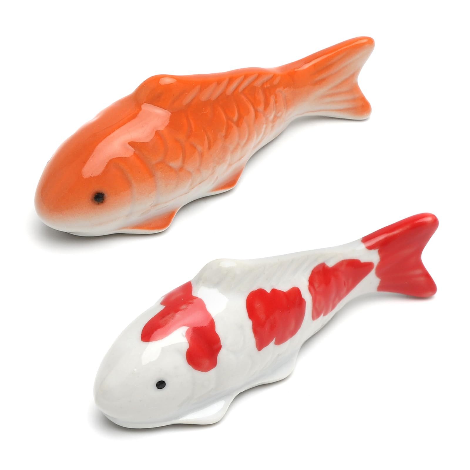 FOUORTUNATE-BEE Dekofigur 2er-Set Schwimmende Keramikfische, Koi- und Goldfisch-Deko, Schwimmende Fische für Gartenteich, Brunnen, Aquarium und Miniteich