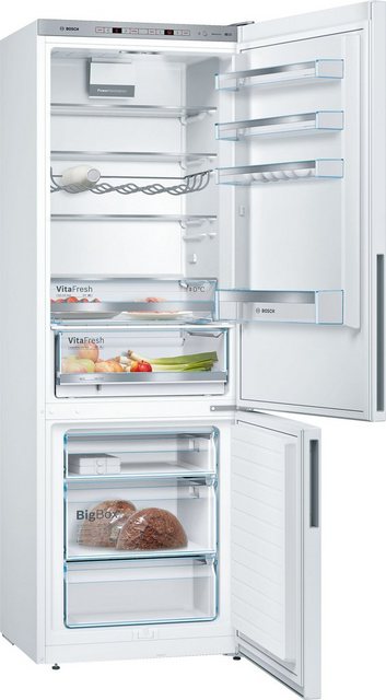Bosch KGE49AWCA Serie 6 XXL-Kühl-Gefrier-Kombination, 201 x 70 cm extra breit, 302 L Kühlen + 111 L Gefrieren, VitaFresh längere Frische, LowFrost seltener abtauen, BigBox Platz für großes Gefriergut