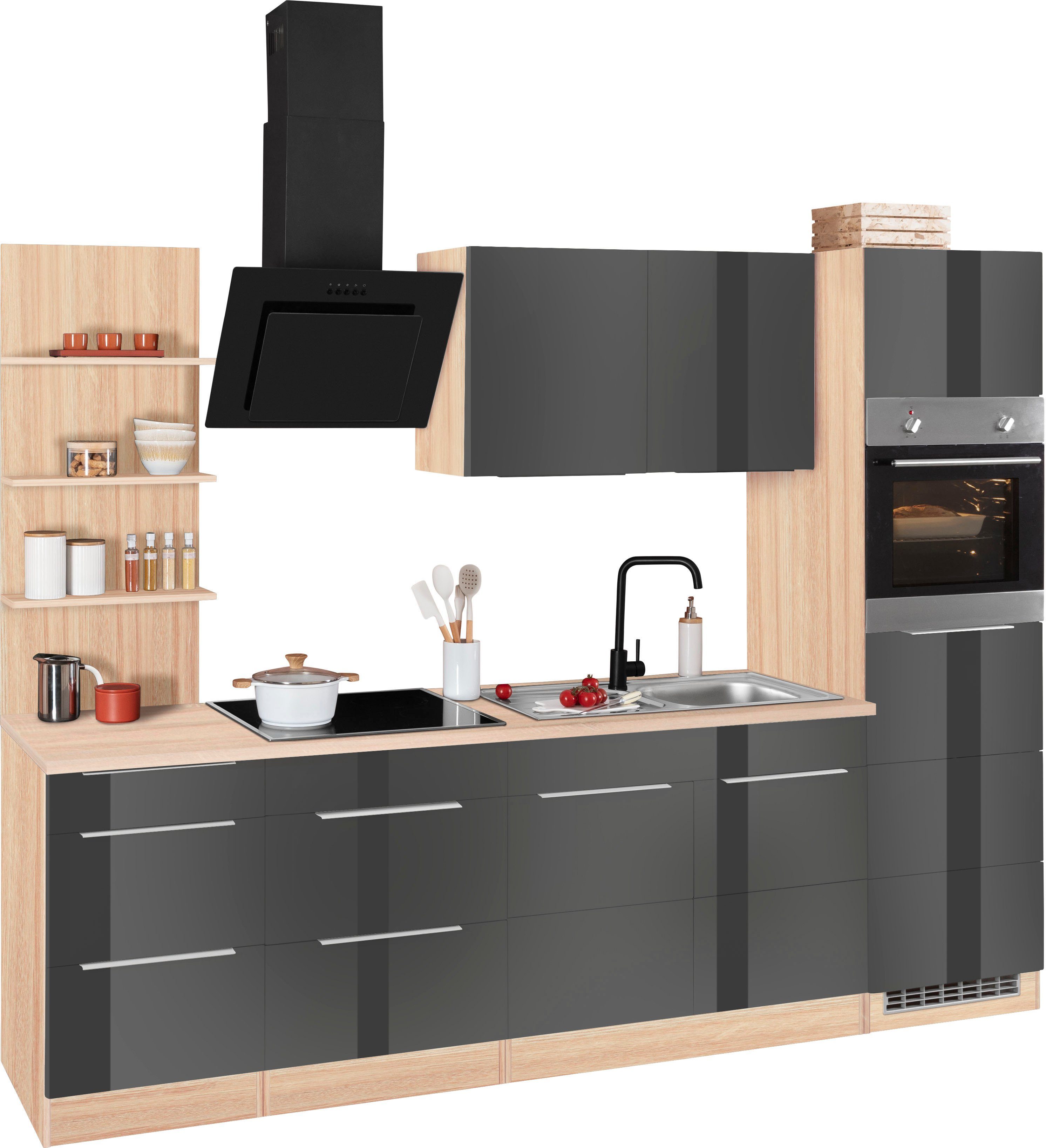 KOCHSTATION Küchenzeile KS-Brindisi Breite 270 cm, wahlweise mit E-Geräten und Induktion, mit MDF-Fronten und Regal