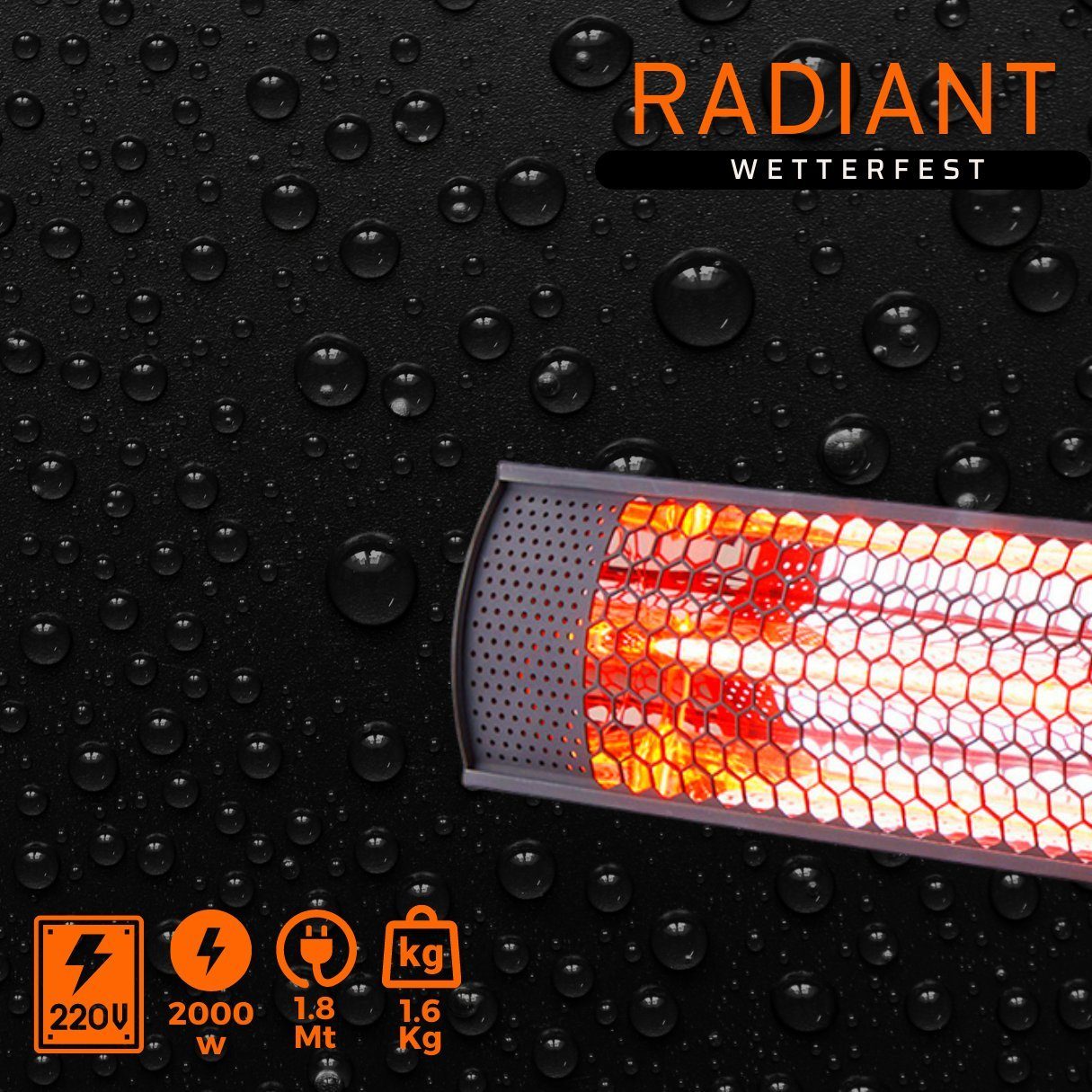 Starlyf Terrassenstrahler Halogen Heater, 2000 Radiant 2000 Infrarot Heizung Wetterfeste Halogenlampe W, Watt mit