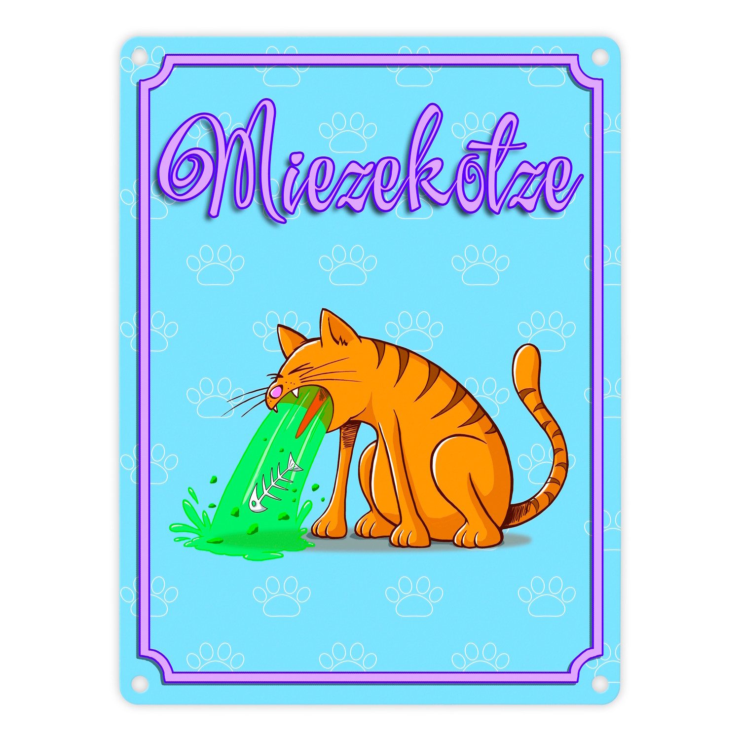 Metallschild Metallschild in 15x20 cm mit Katzen Motiv Miezekotze erbrechende