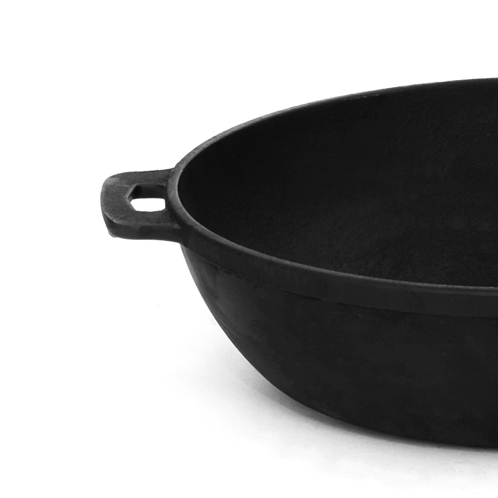 Schmortopf (für Servierpfanne Gasgrill, hoch 7cm Feuerstelle), Gusseisen 34cm Pfanne, induktionsgeeignet Backofen, Bräter 4BIG.fun