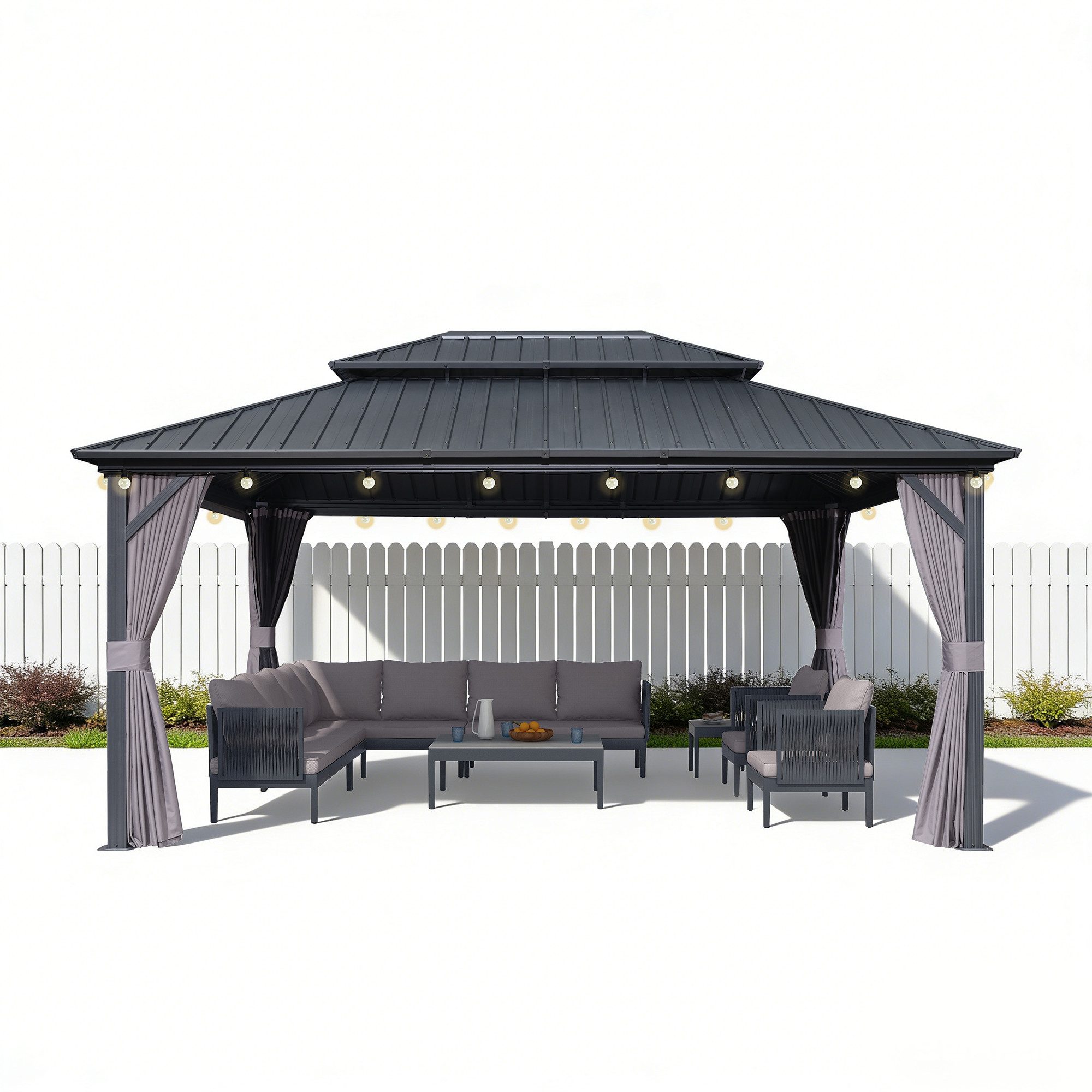 PURPLE LEAF Pavillon Günstiges Gartenpavillon mit LED-Lichterkette, (1 Pavillon + LED-Licht, Vorhängen und Moskitonetz), Wasserdicht, UV-beständig, Privatsphärenschutz