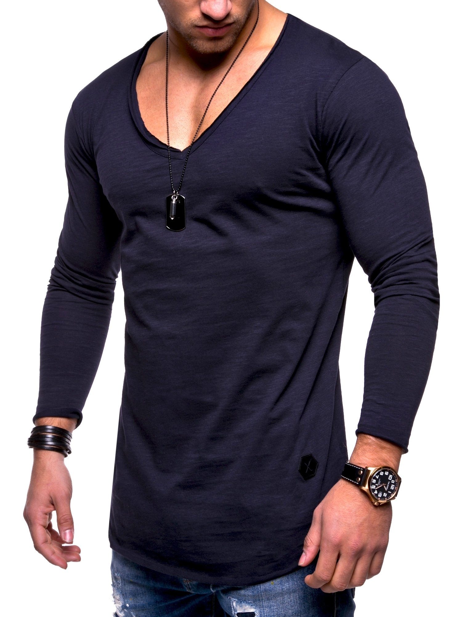 behype Langarmshirt NUKE L/S mit V-Ausschnitt dunkelblau | Shirts