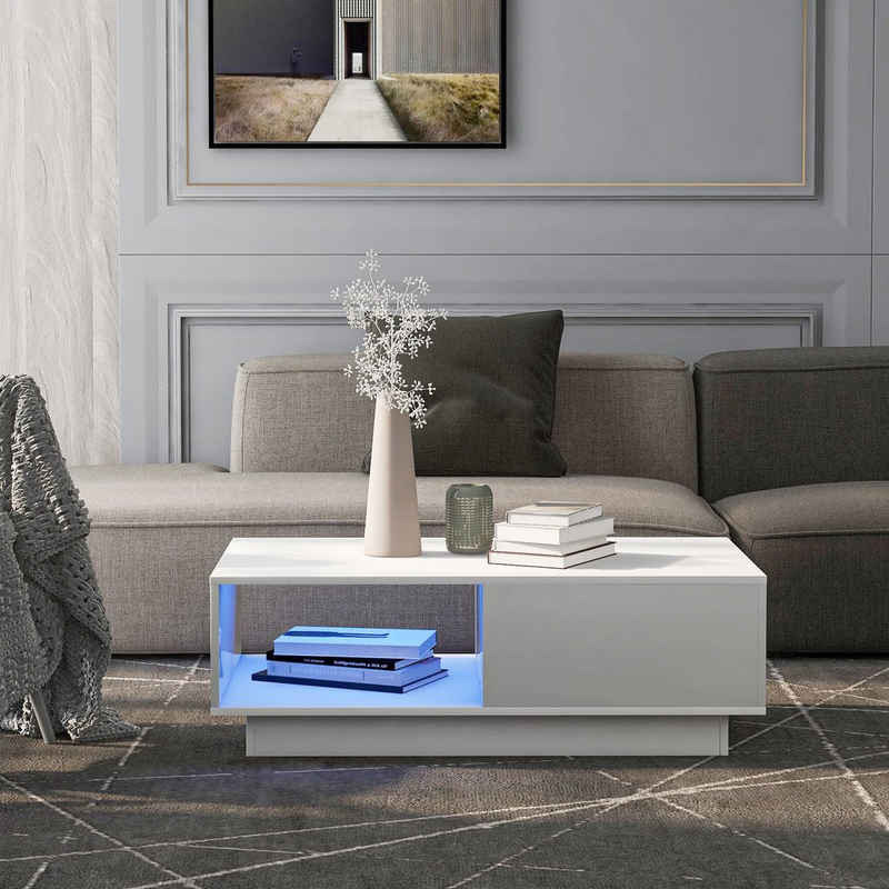 OKWISH Couchtisch Moderner Hochglanz-Sofatisch, Couchtisch, rechteckiger (Wohnzimmertisch mit LED-Licht), 15 Farben für Teetisch, Haushaltsdekoration (95 x 55 x 32 cm)