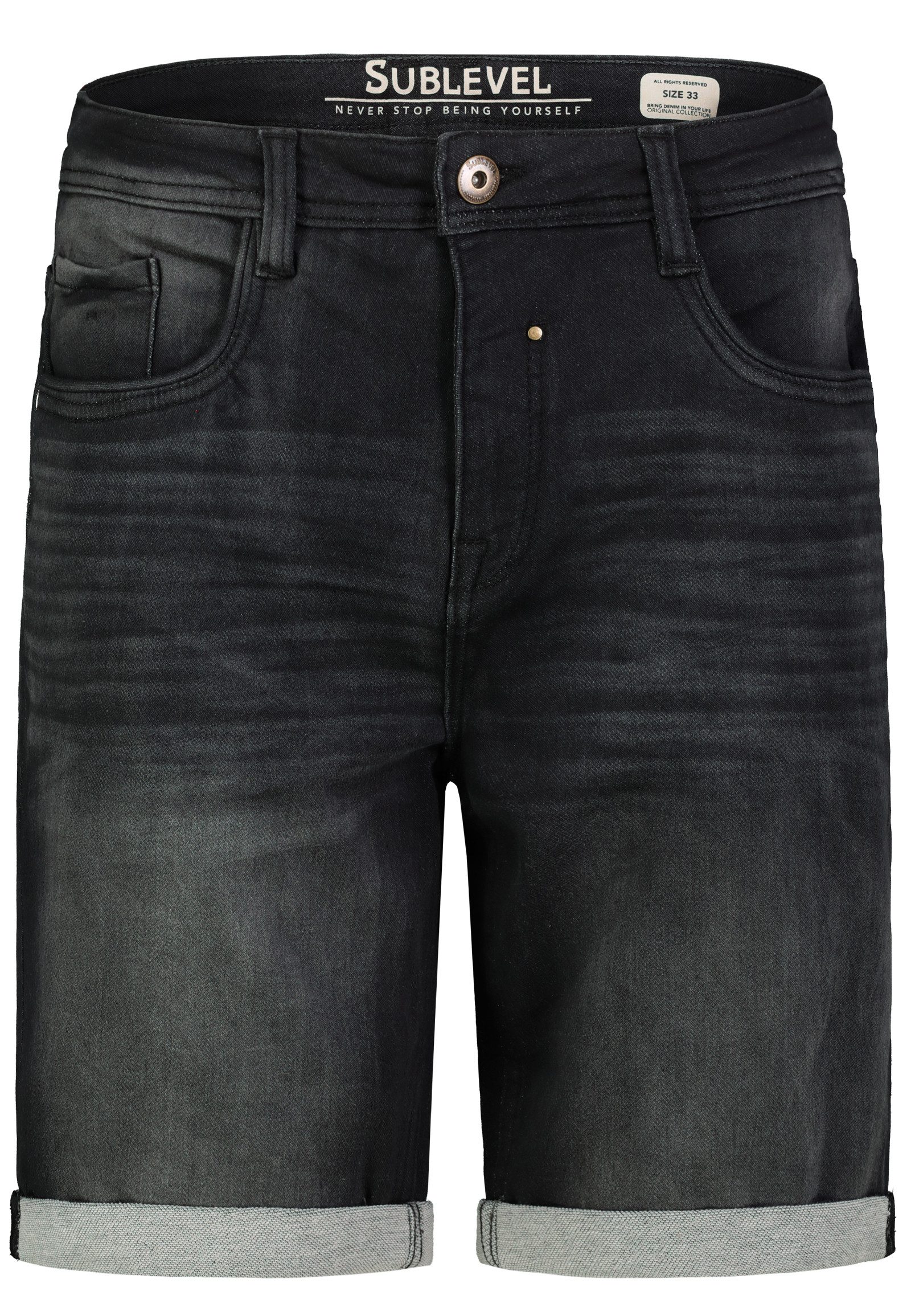 SUBLEVEL Jeansshorts Bequemer Schnitt Umschlag Klassischer für Herren (1-tlg) Baumwolle Normal Fit Einfarbig atmungsaktiv Reißverschluss – Bild 3 von 5
