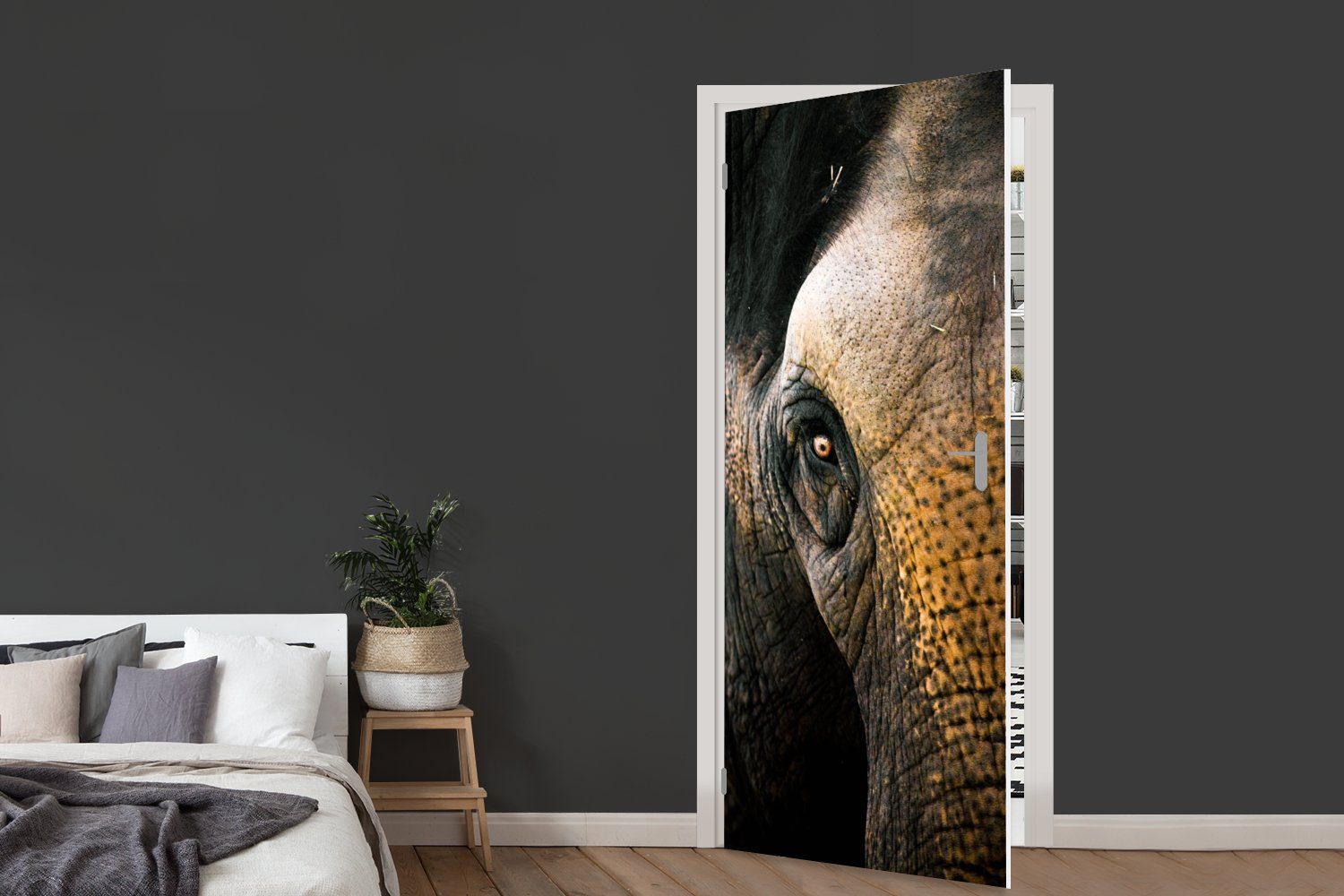 - - Türaufkleber, Fototapete St), Tür, Nahaufnahme MuchoWow - Tiere Elefant 75x205 Matt, bedruckt, für (1 Türtapete Natur, cm