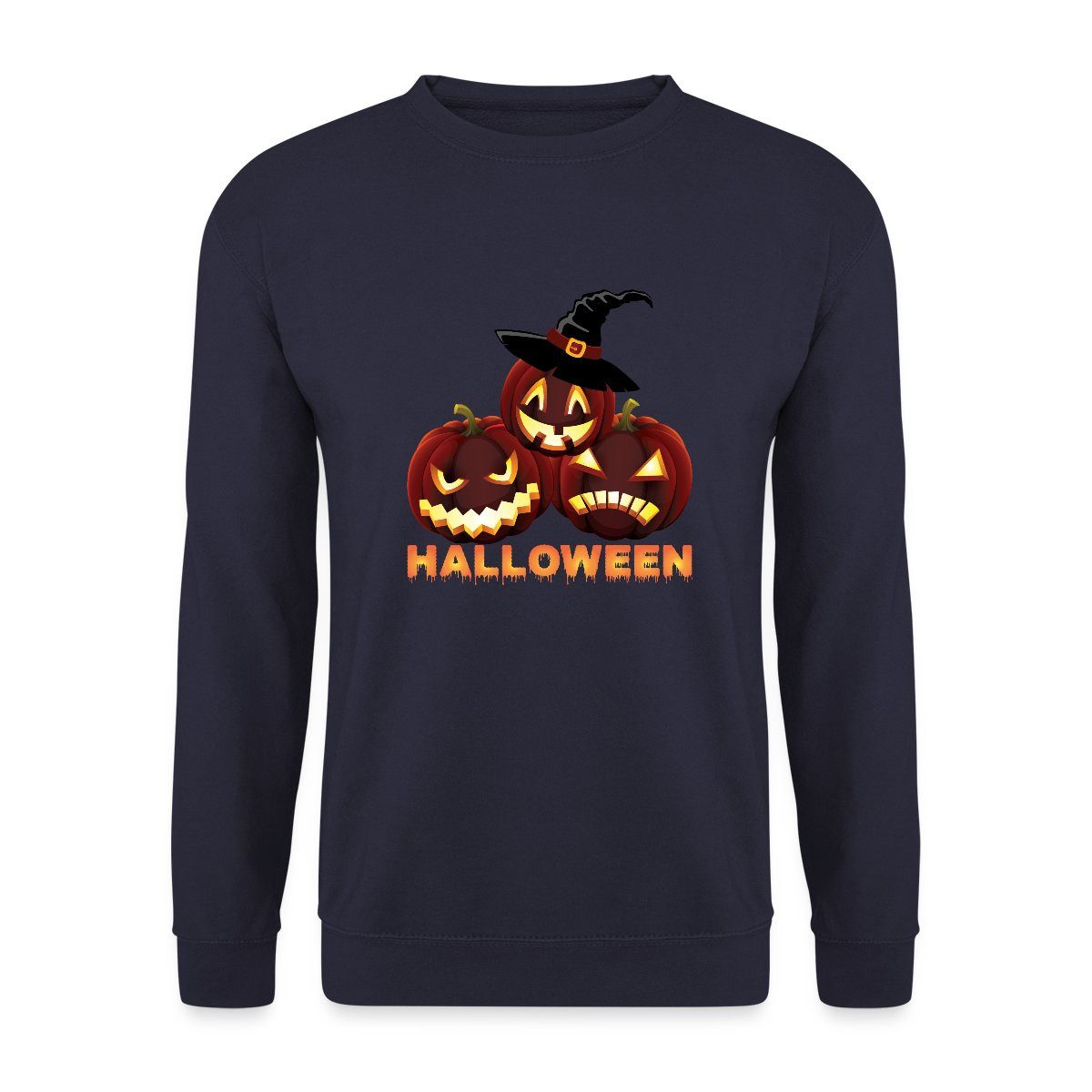 Sweatshirt Halloween Kürbisse Mit Hexenhut Gruselig Lustig Unisex Pullover