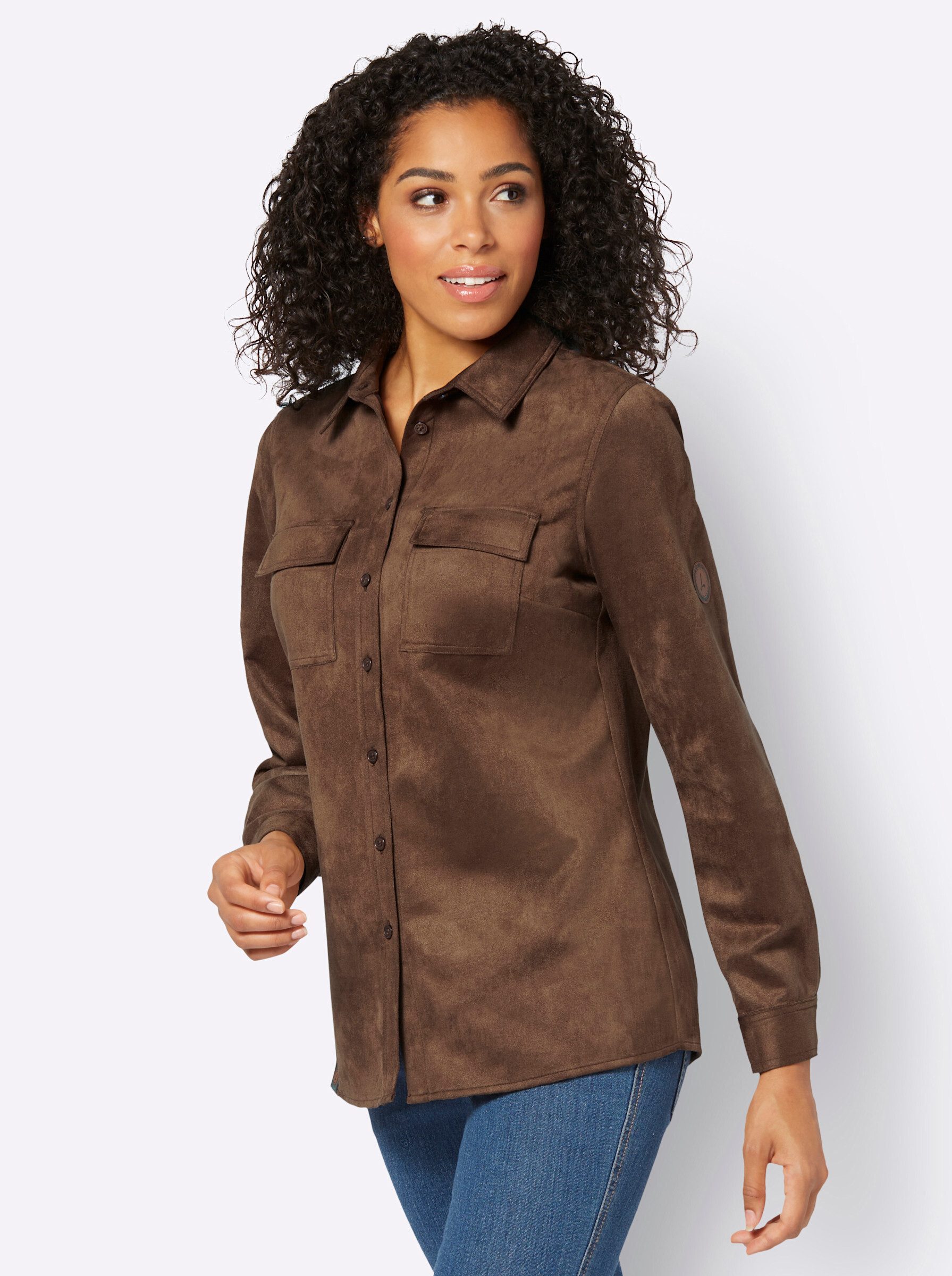 Klassische Bluse Velourslederimitat-Bluse