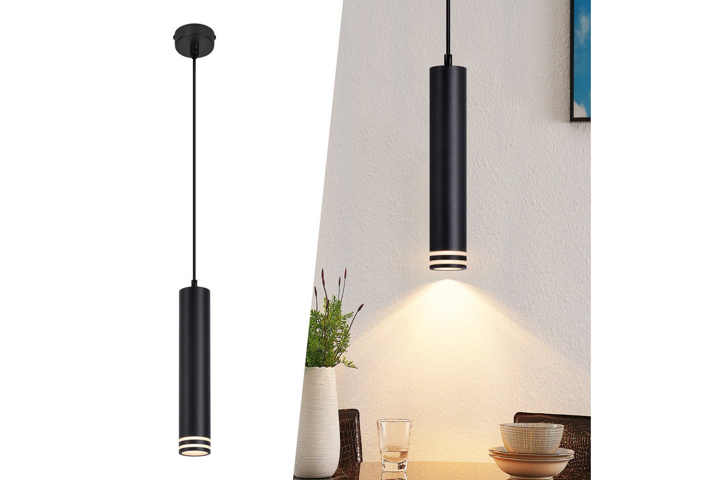 ZMH Pendelleuchte Pendelleuchte GU10 Zylinder Hängelampe 1 flammig Modern Aluminium, ohne Leuchtmittel