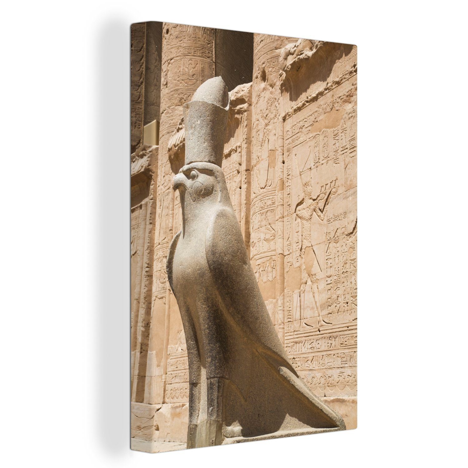 OneMillionCanvasses® Leinwandbild Eine fertig des Tempel bespannt Horus, cm Gemälde, inkl. im 20x30 Statue St), Zackenaufhänger, (1 Leinwandbild
