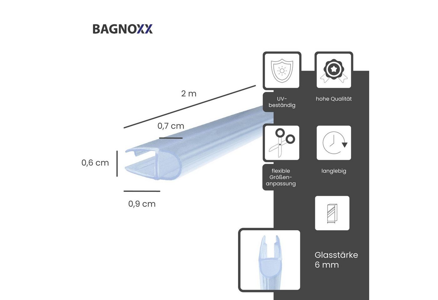 Thumbnail - Bagnoxx Duschdichtung, L: 200 cm, (Duschdichtung Hohlkammerprofil Spaltdichtung, Abdichtung Dusche 200cm, 1-St), zwische...