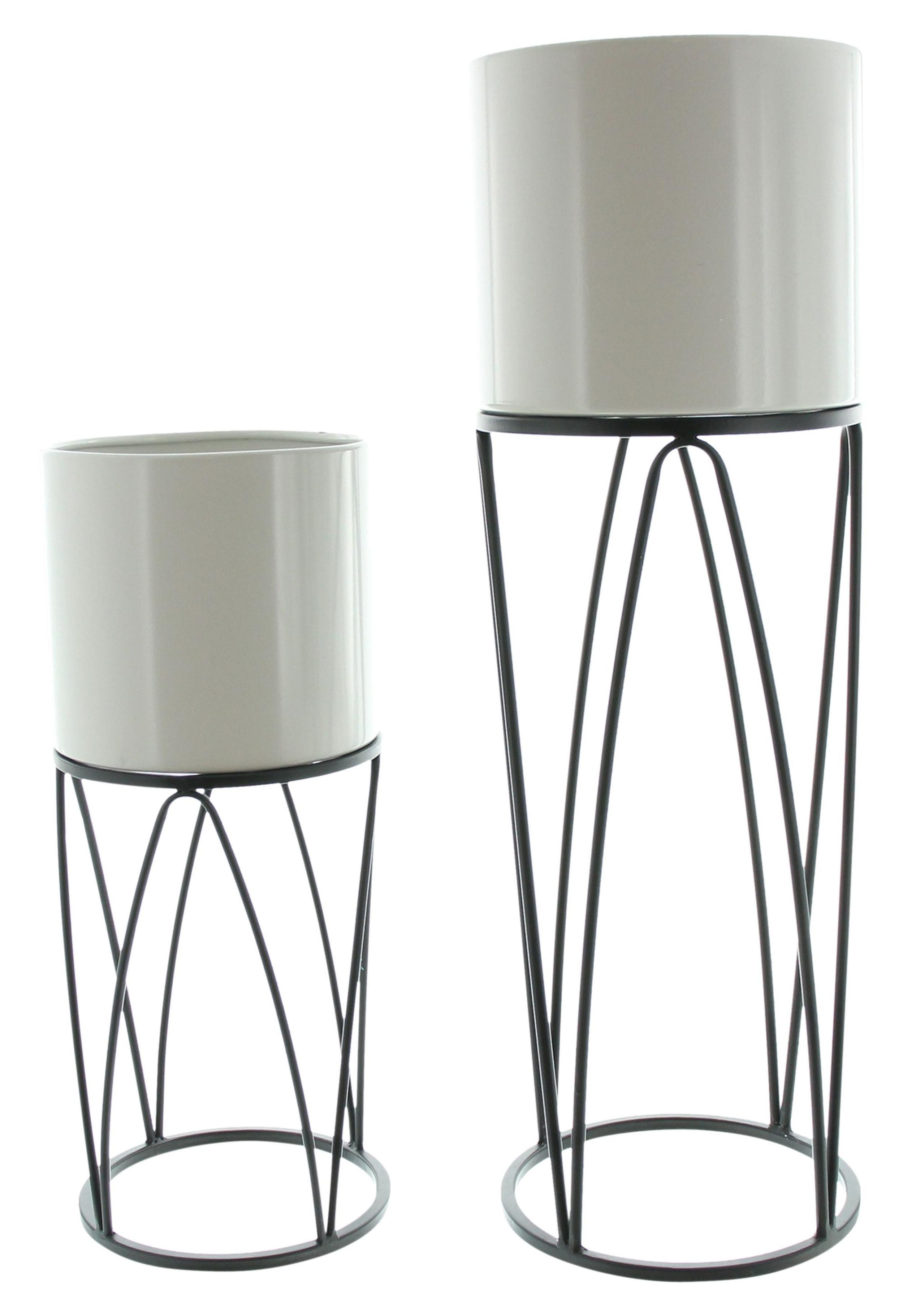 Frank Flechtwaren Pflanzeinsatz 2x Übertopf Retro Metallgestell schwarz creme – Pflanzgefäß