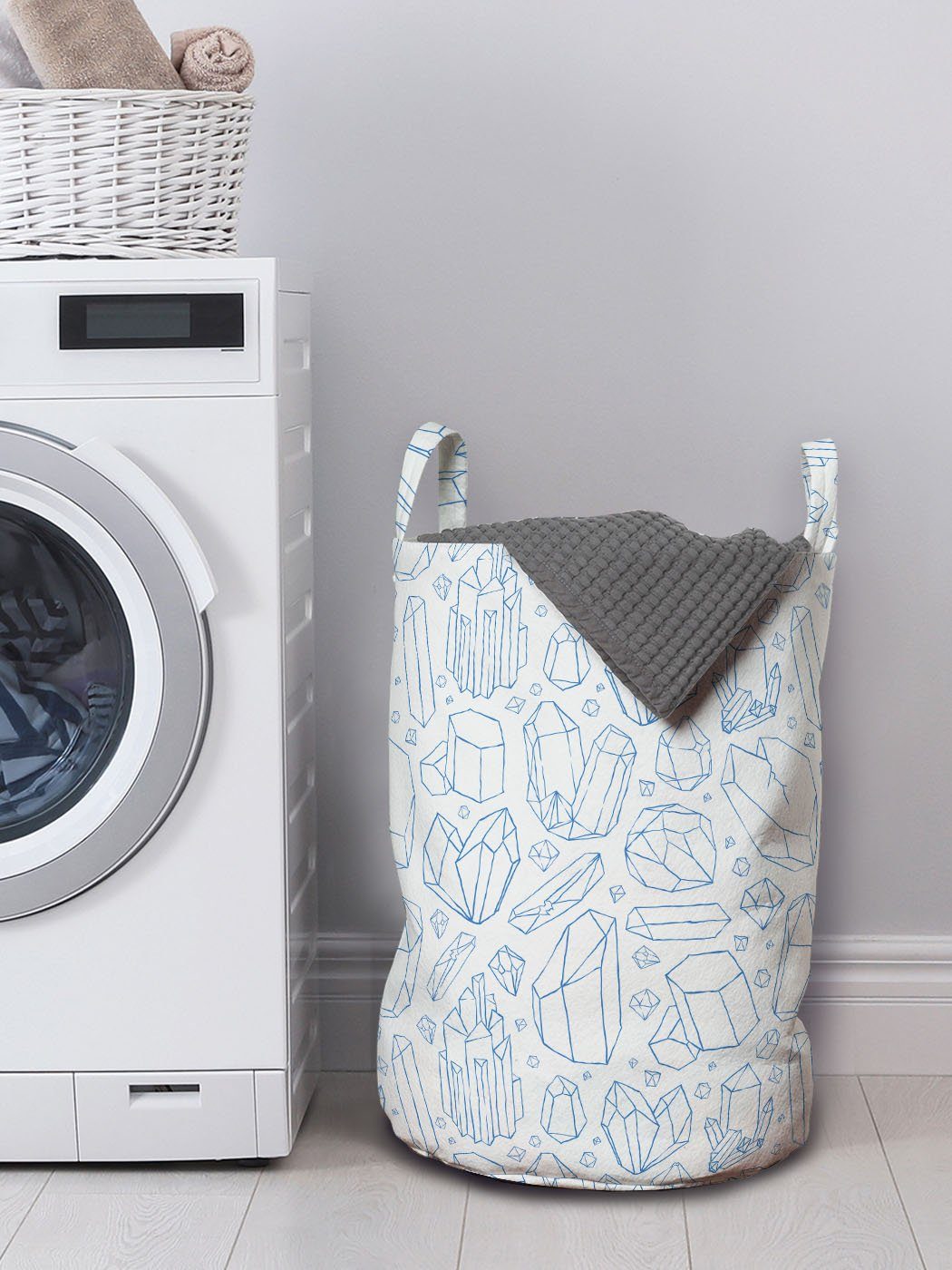 Waschsalons, Kordelzugverschluss für mit Wäschesäckchen weiß und Wäschekorb Crystals Abakuhaus Doodle Blau Griffen