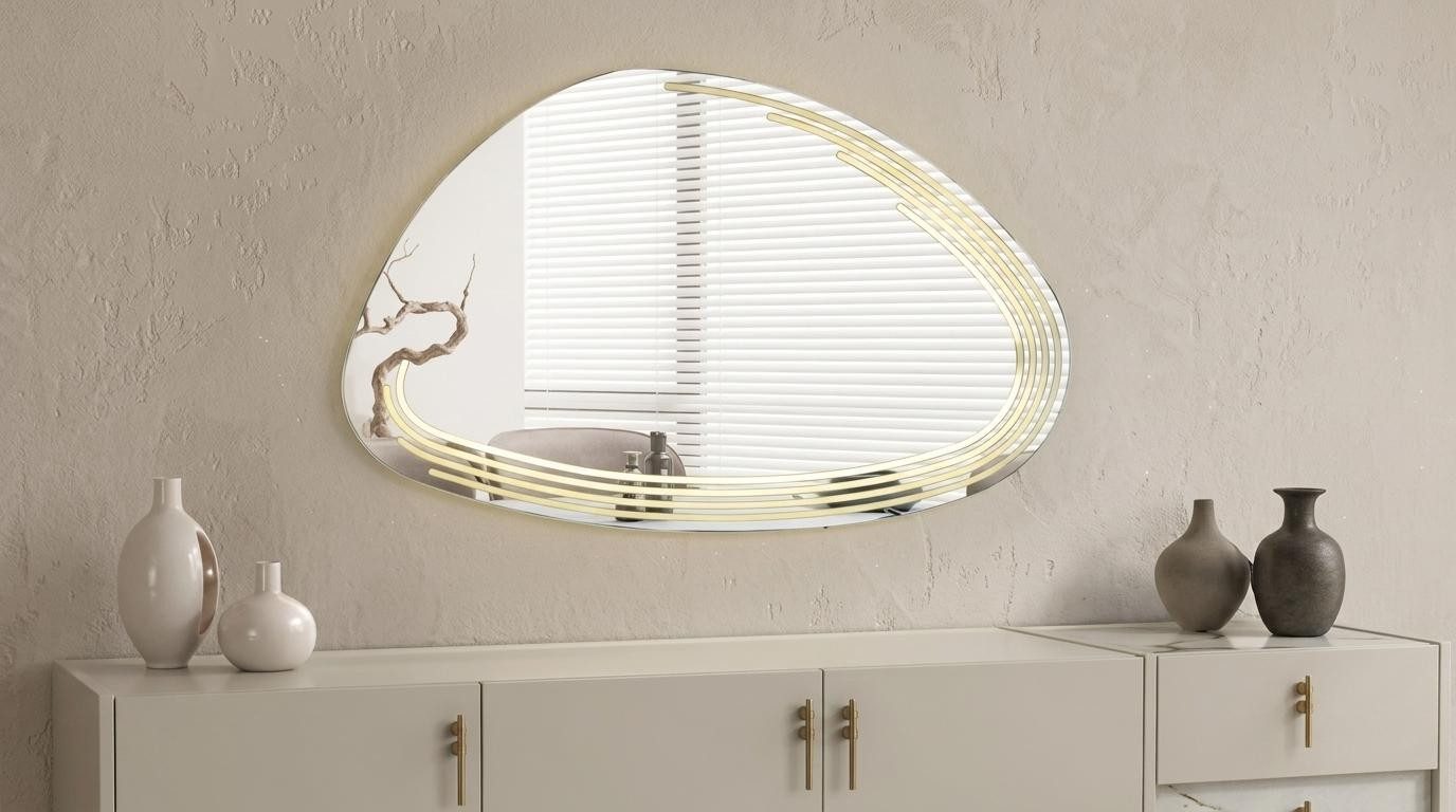 Xlmoebel Wandspiegel Beige Wandspiegel mit Licht – Elegant und funktional für jeden, Made in Europa