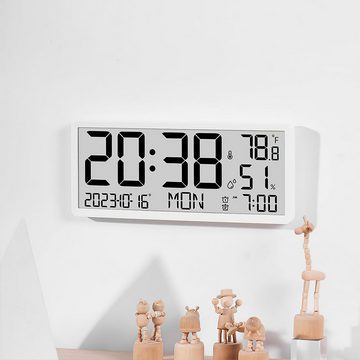 DOPWii Wanduhr LCD Wanduhr,Multifunktionale Großbild Uhr mit Temperatur,Kalender