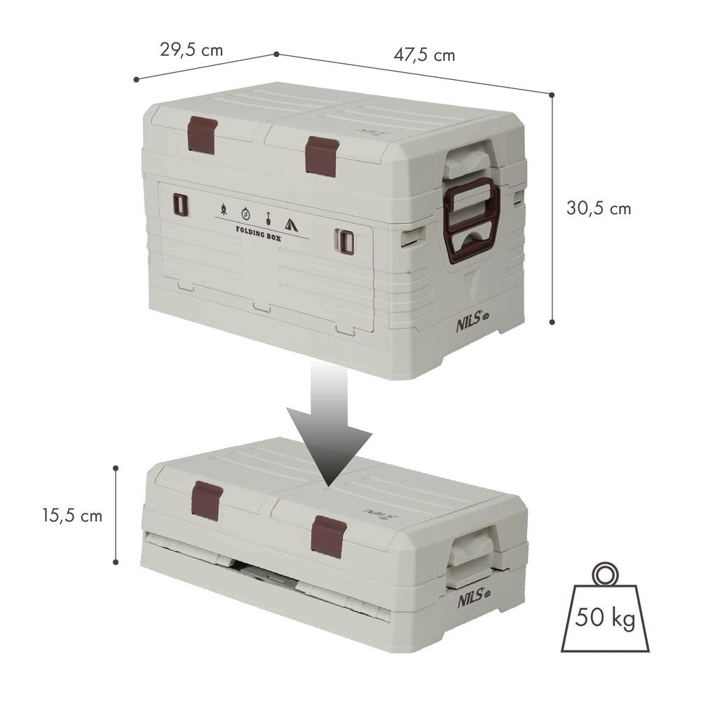 NILS CAMP Faltbox Faltkiste Campingbox Klappbox (Spar-Set, 1 St., 47,5 x 29,5 x 30,5 cm), faltbar, stapelbar, 42 l, Deckelfächer, bis 50 kg