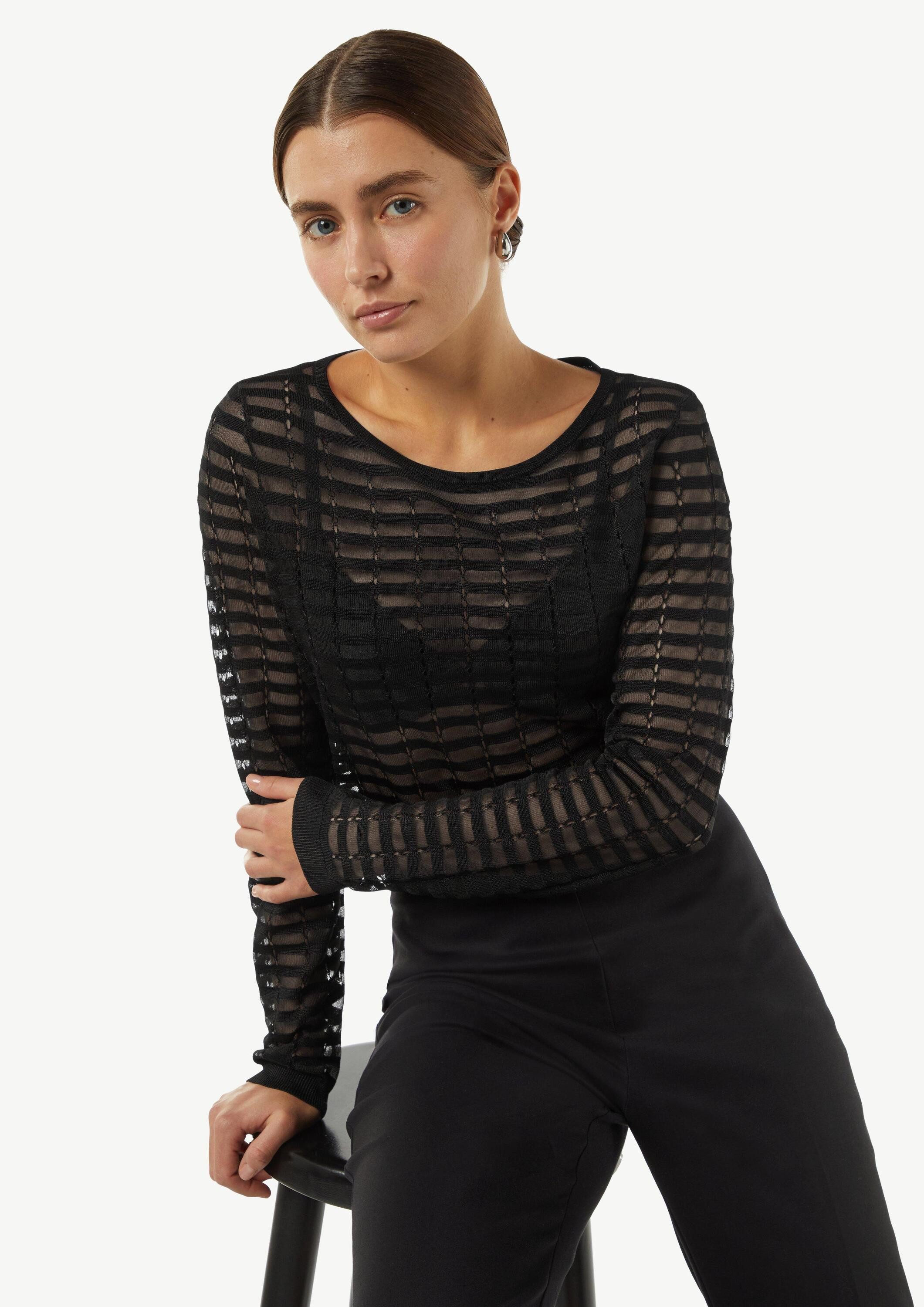 comma Longpullover Strickpullover Feiner Strickpullover mit Transparenz-Effekt