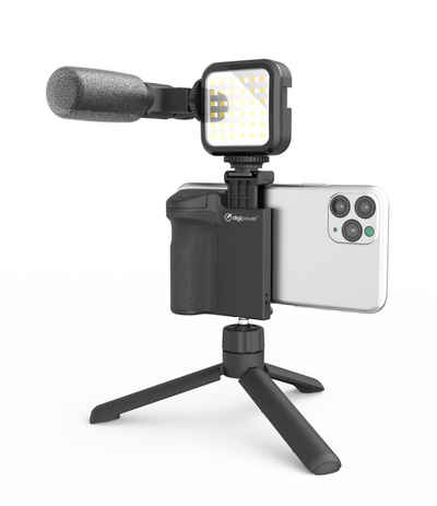 DigiPower »Vlogging Set "Follow me" mit LED-Videoleuchte + Mikrofon + Kameragriff mit Handy Halterung + Mini-Stativ, kompatibel mit Smartphones, für TikTok, Youtube, Live-Streaming und Meetings« Smartphone-Halterung, (4-tlg)