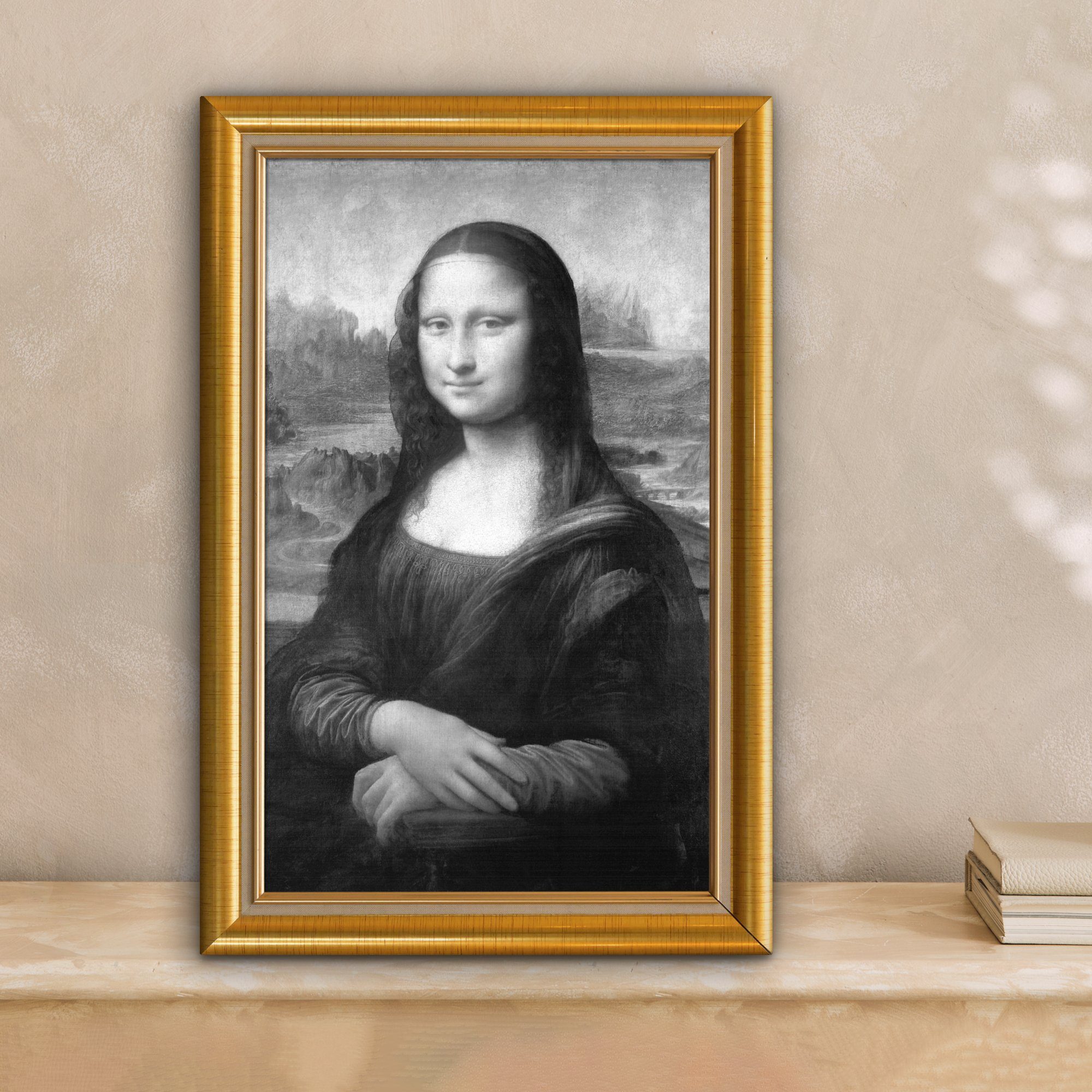 bespannt Zackenaufhänger, inkl. fertig - Vinci Liste, Gold - Mona St), OneMillionCanvasses® Leonardo Gemälde, (1 Leinwandbild 20x30 Leinwandbild - Lisa Da cm