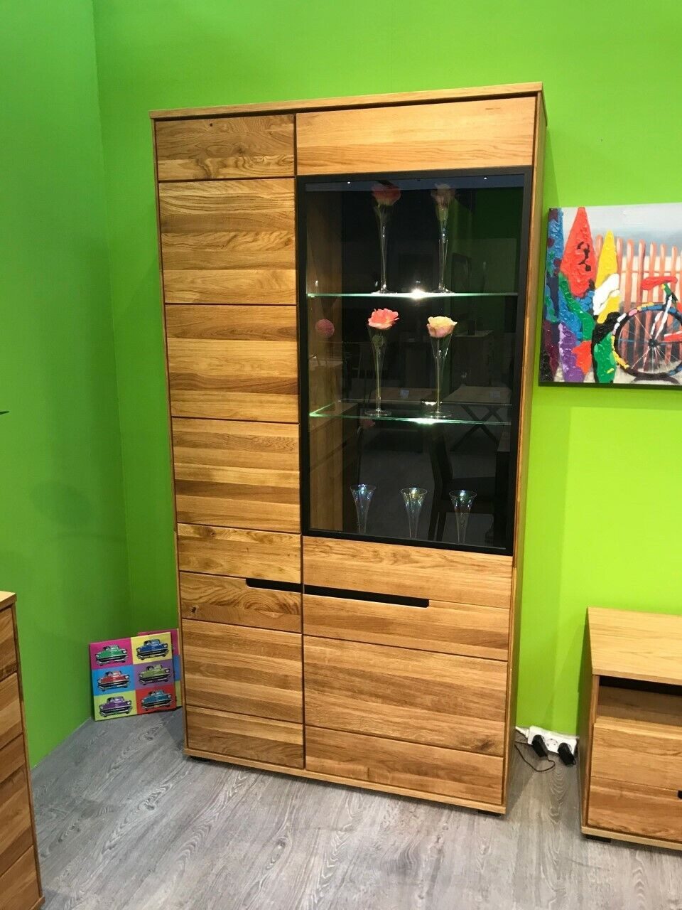 ELFO Stauraumvitrine Vitrine Lola Regal Schrank Wildeiche teilmassiv geölt Breite 102cm