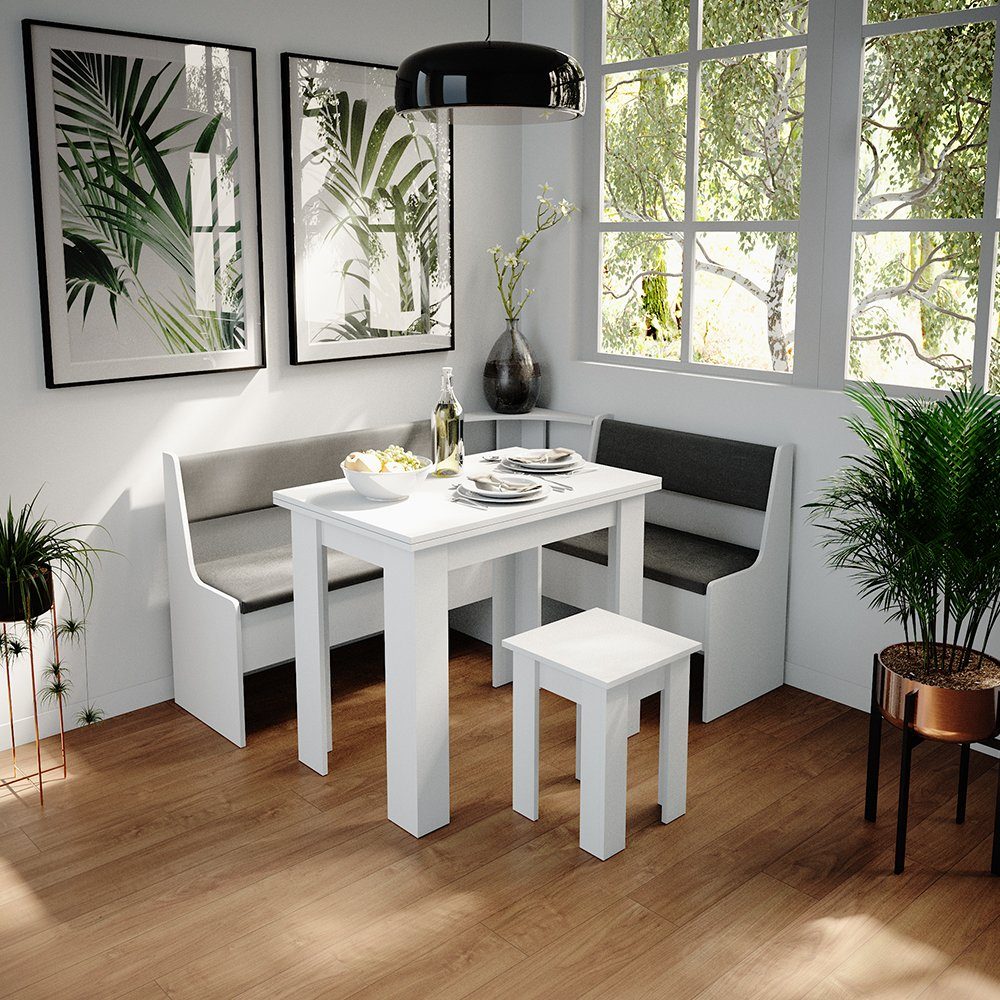 Vicco Esstisch Küchentisch Hocker ROMAN 120x90cm weiß Weiß | weiß | weiß