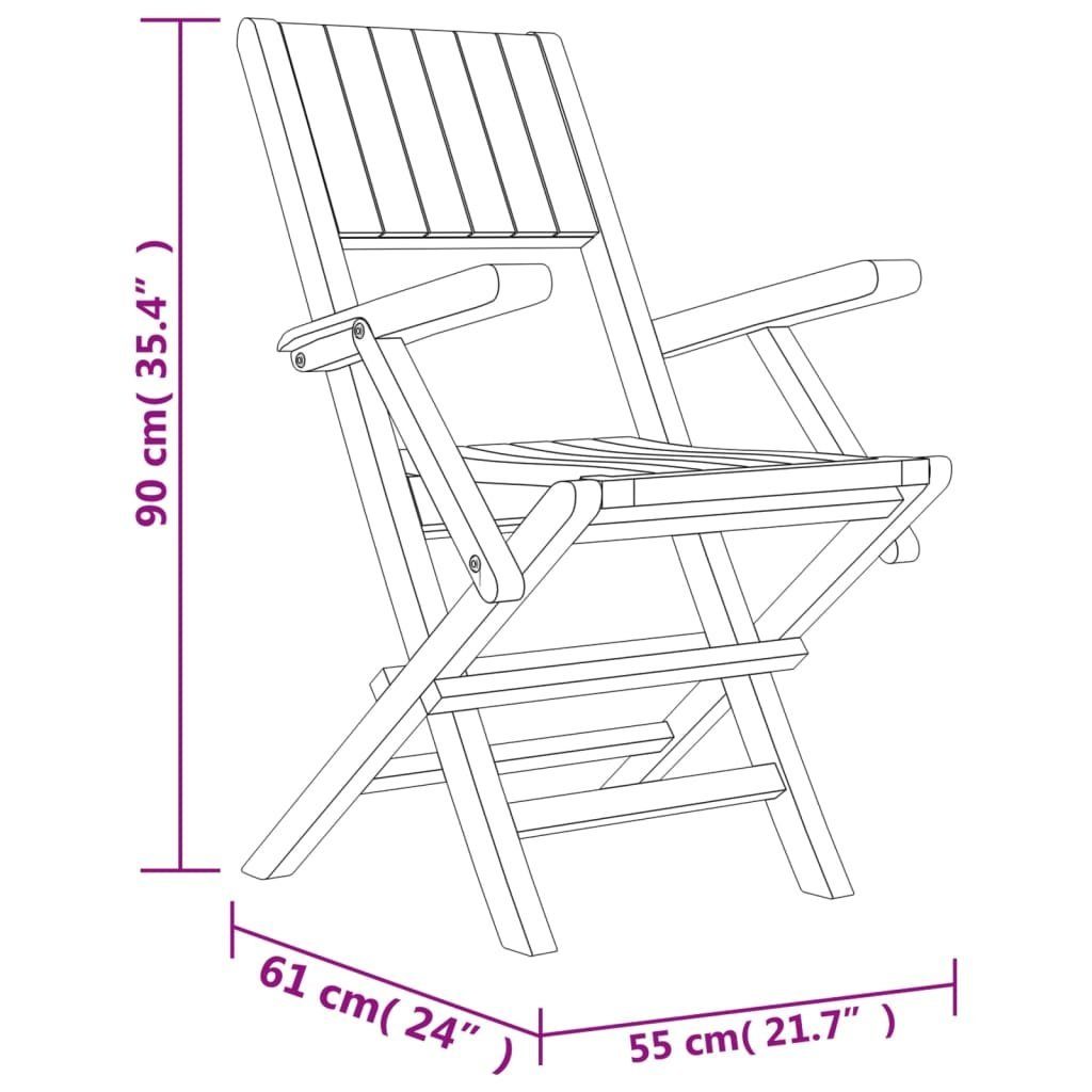 55x61x90 Klappbar Gartenstuhl 2 Teak vidaXL Stk Gartenstühle cm Massivholz