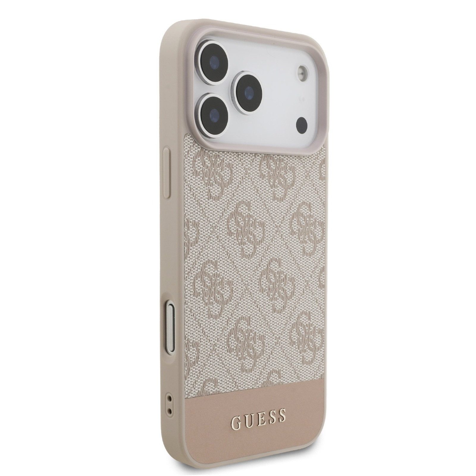 Guess Handyhülle Case iPhone 17 Pro Classic Kunstleder rosa Muster Logo goldfarbig 6,3 Zoll, Kantenschutz