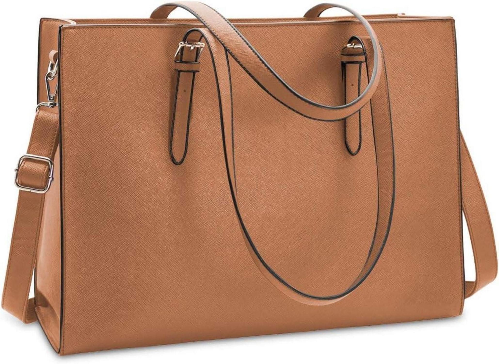 Shopper Große Damen Handtasche Schwarz Leder Umhängetasche Business Laptop