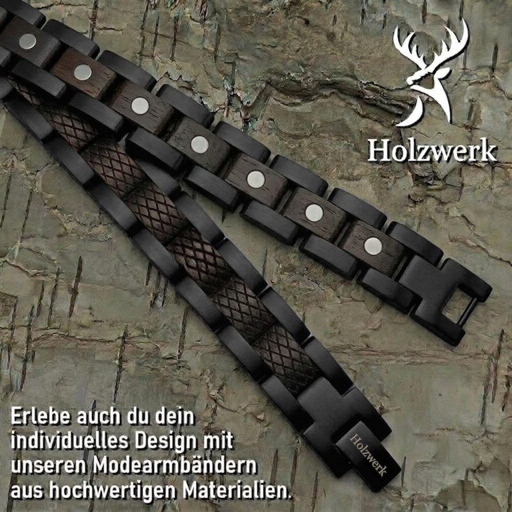 Holzwerk Edelstahlarmband Magnet Holz Armband, Armkette Gliederarmband, inklusive Armbandkürzer, Holz Unikate, ideal auch als Geschenk