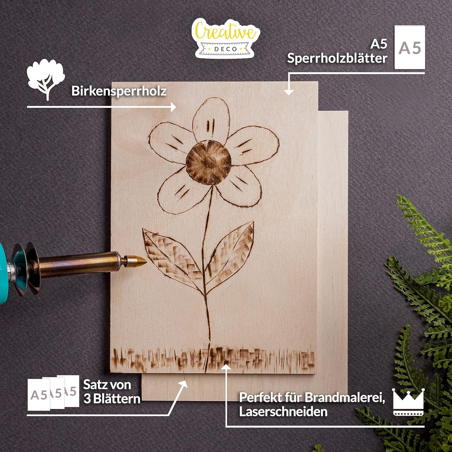 Creative Deco Bastelnaturmaterial Sperrholzplatte Stärke 3mm Birkensperrholz Dünne Holz-Zuschnitte, (3-tlg), Perfektes Blatt für Laubsäge, Brandmalerei, Laserschnitt