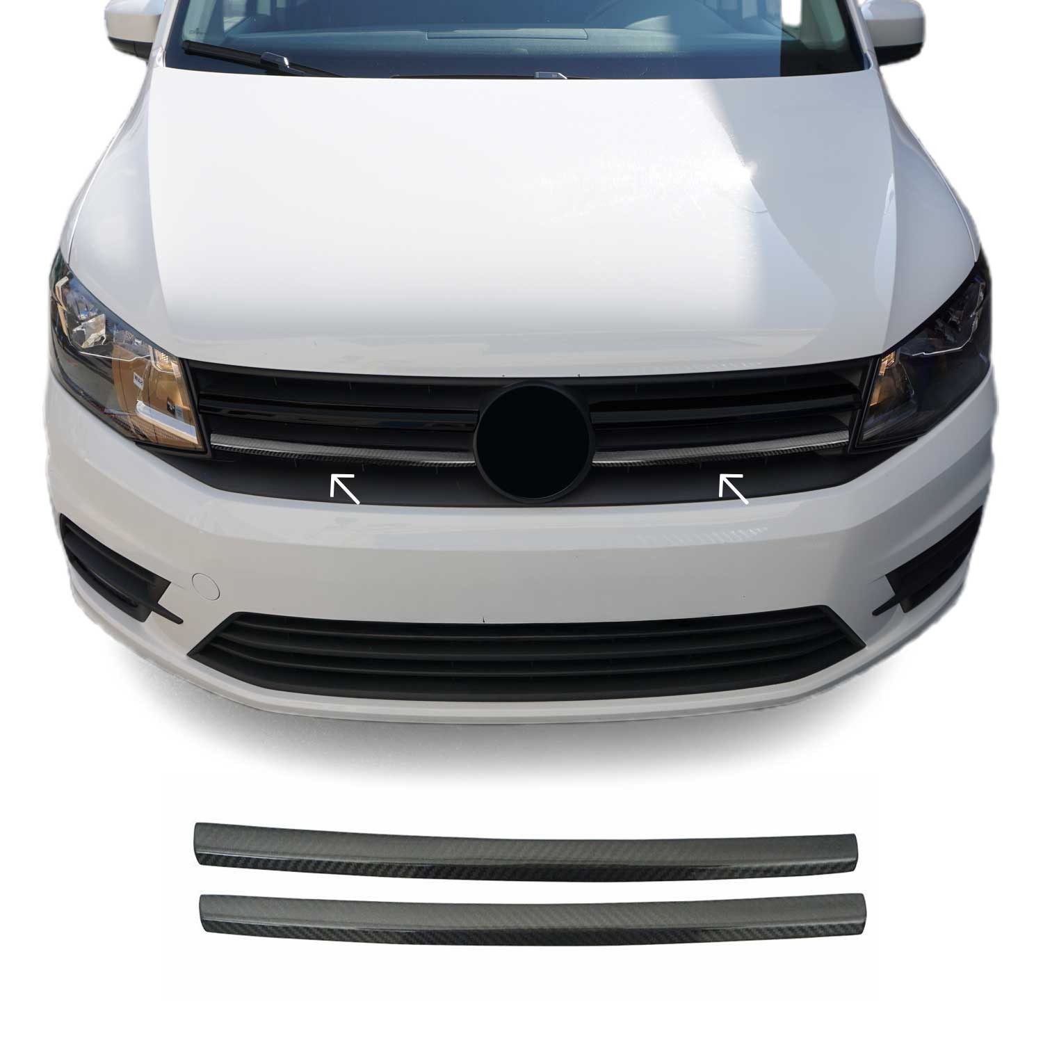 OMAC Zierleisten-Aufkleber Kühlergrill Leisten für VW Caddy 2015-2020 Kohlefaser Schwarz 2tlg, (2tlg), Langlebig,Einfache Reinigung,Einfache Installation,Rostbeständig