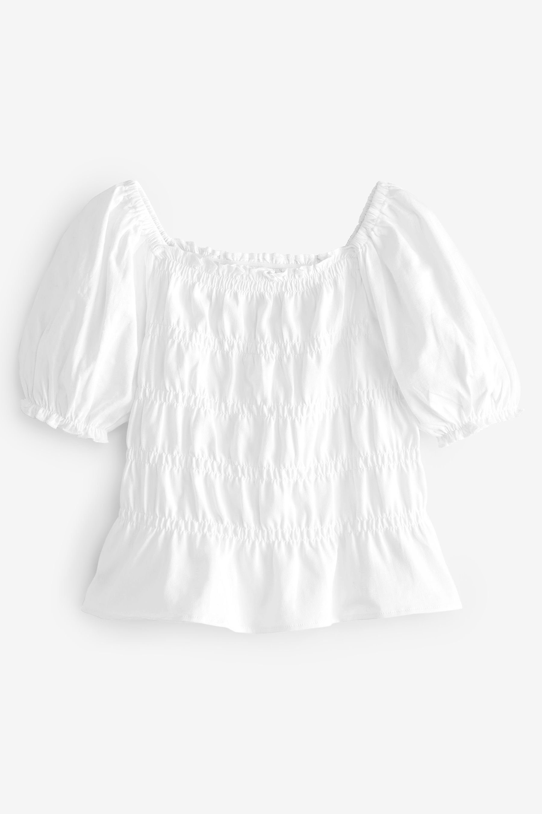 Next T-Shirt Gesmoktes Oberteil mit Puffärmeln (1-tlg) White