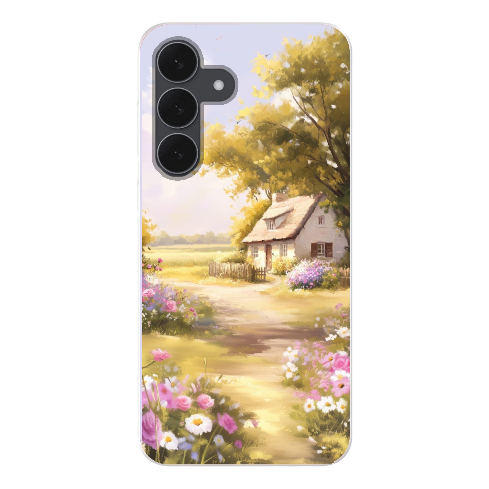 MuchoWow Handyhülle für Samsung Galaxy S25 FE Landhaus - Holz - Blumen, Smartphone-Bumper, Print, Handy Schutzhülle Dünn